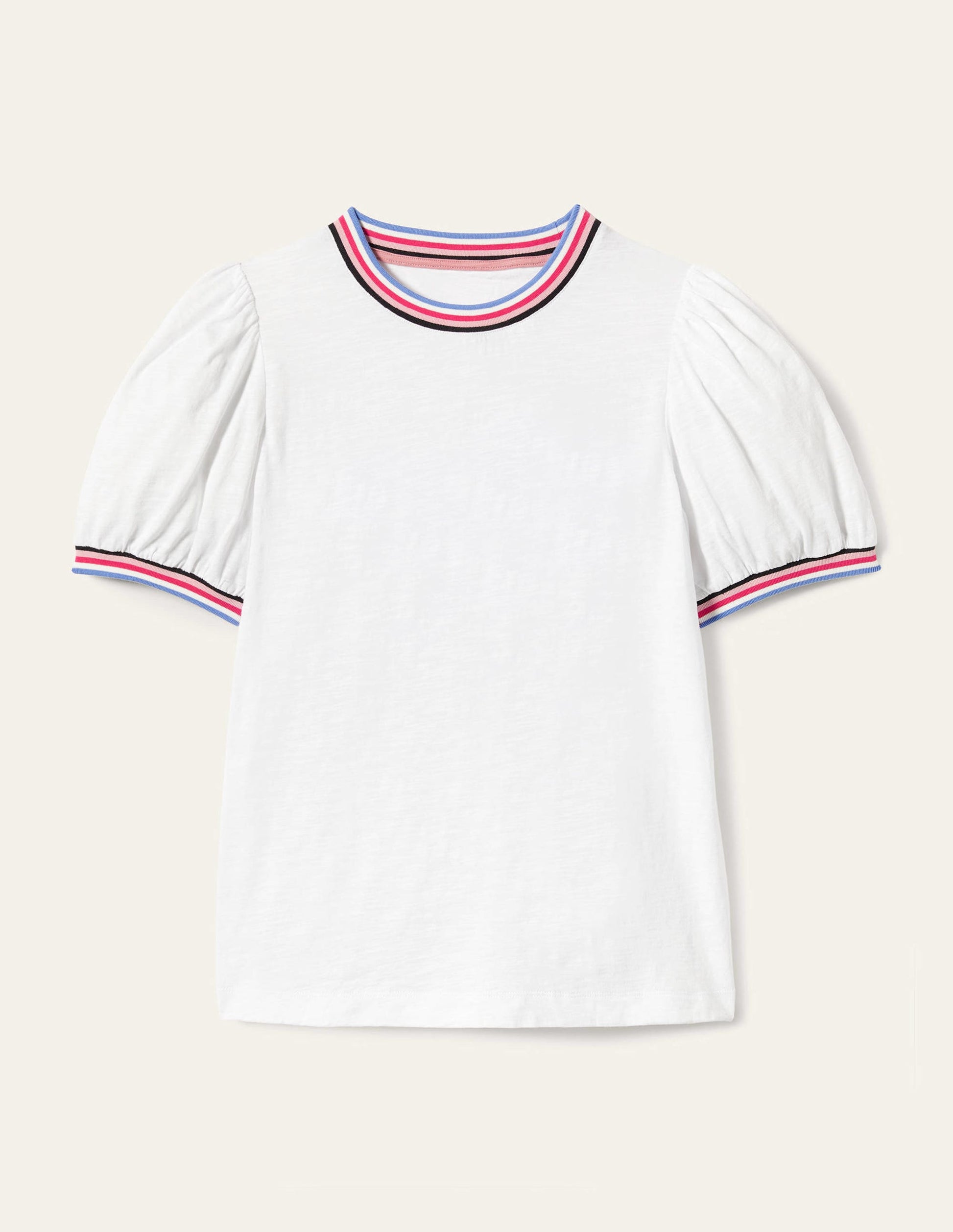 Blouson-T-Shirt mit Rippstrickabschlüssen-Weiß-10