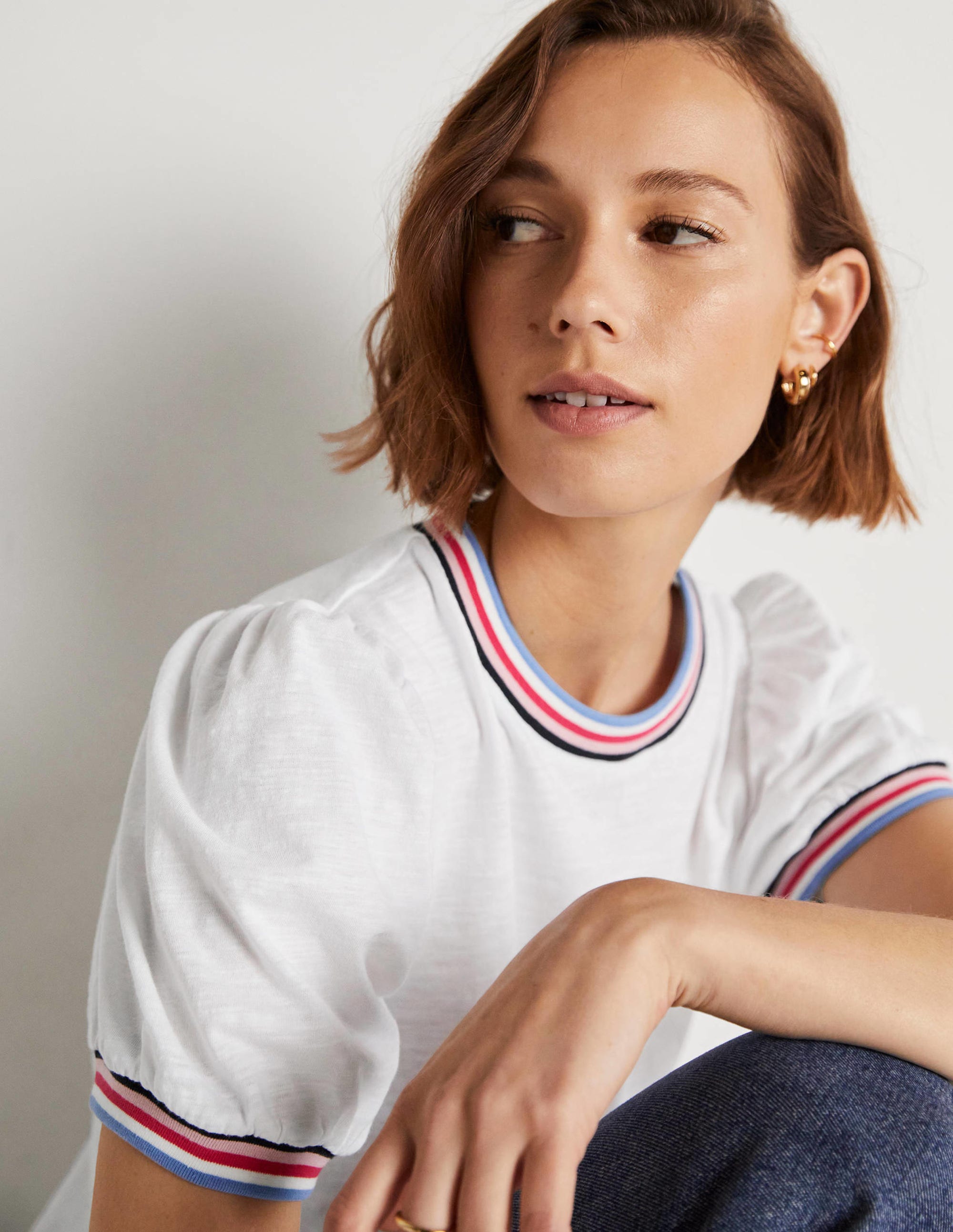Blouson-T-Shirt mit Rippstrickabschlüssen-Weiß - Image 2
