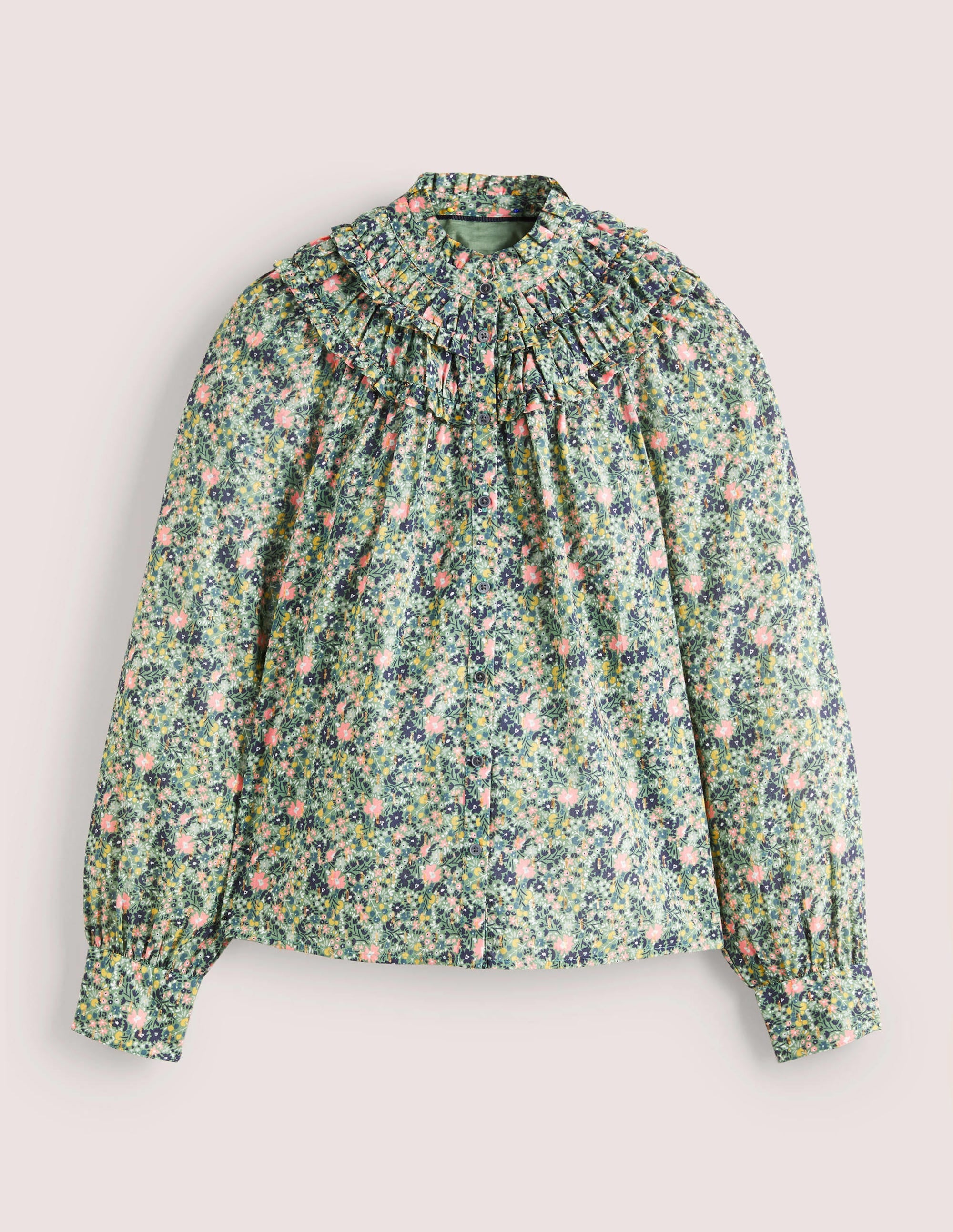 Frilled High Neck Shirt-Rosemary, Abstract Ditsy - Image 5