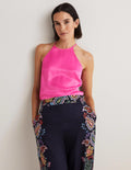 Neckholder-Top aus Satin-Wassermelonenrosa