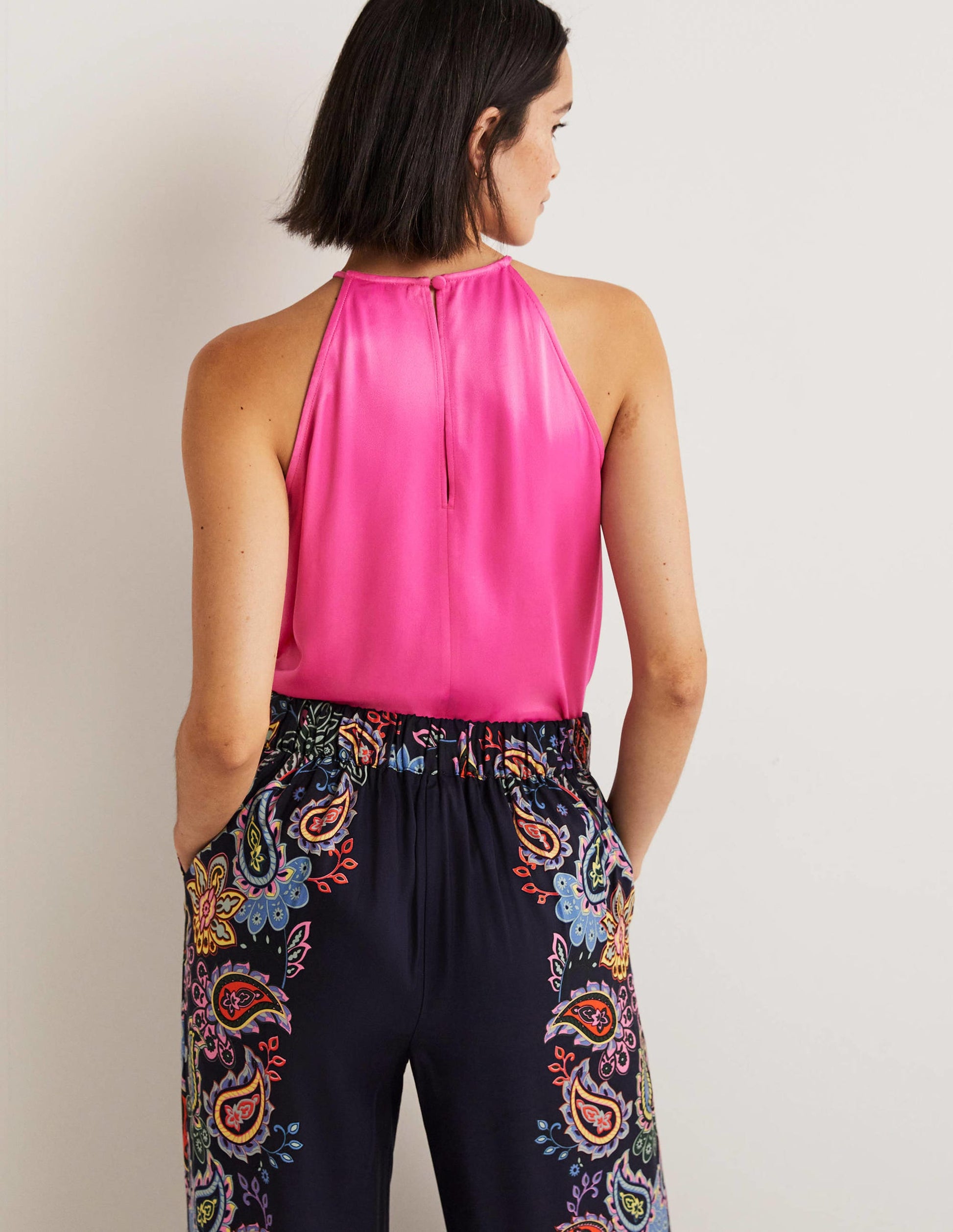 Neckholder-Top aus Satin-Wassermelonenrosa-3