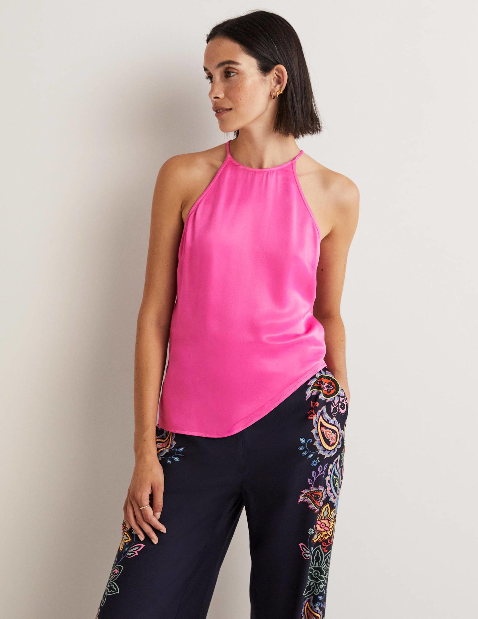 Neckholder-Top aus Satin-Wassermelonenrosa-5