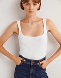 Geripptes Jersey-Top-Weiß