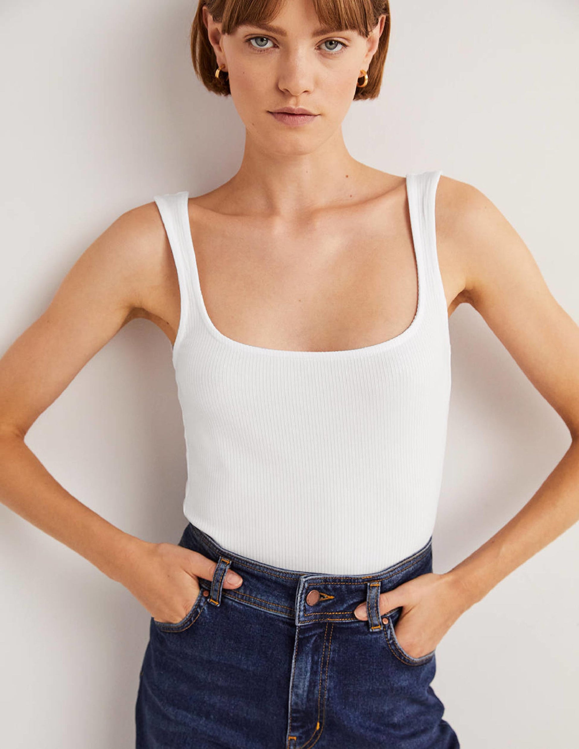 Geripptes Jersey-Top-Weiß-1