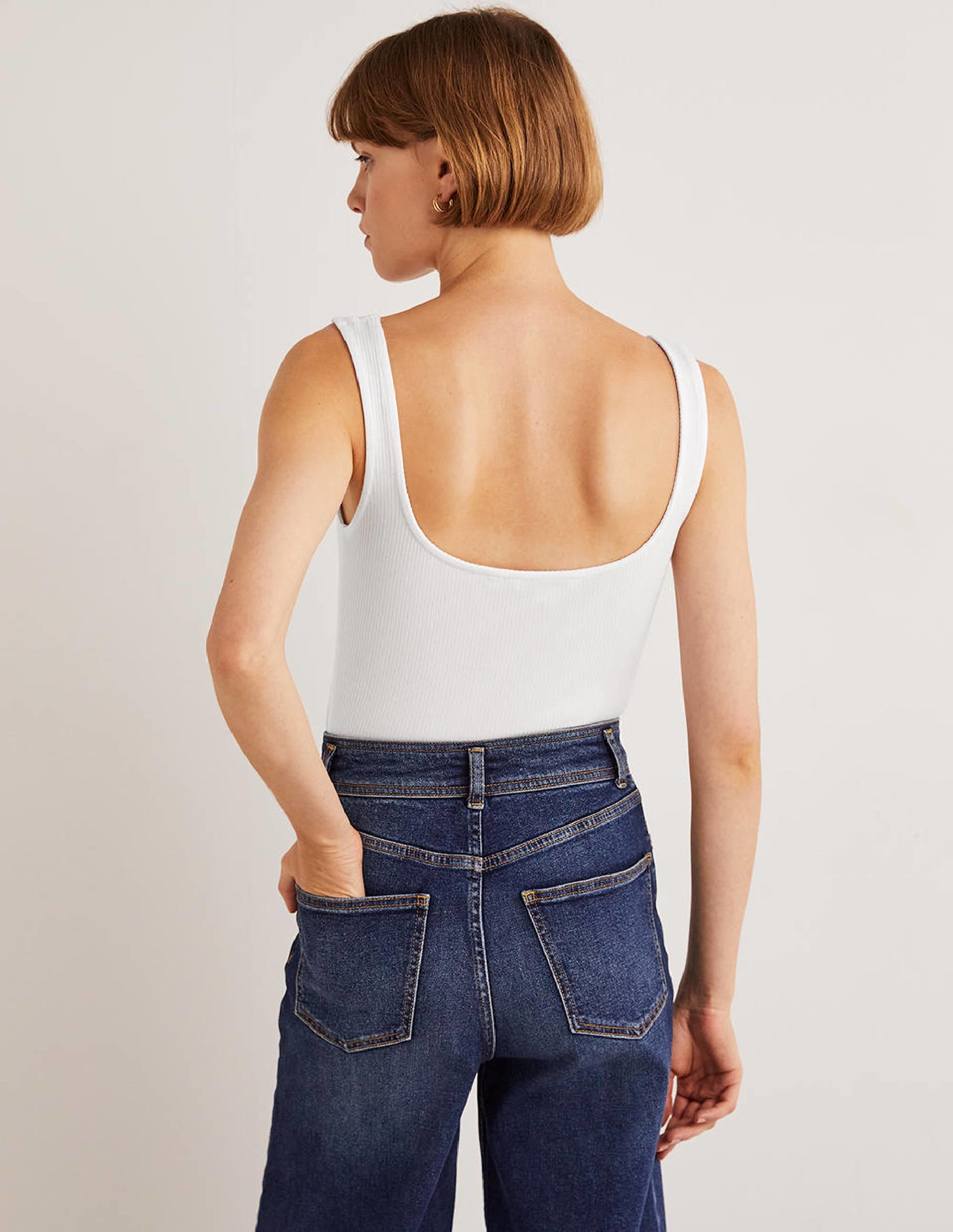 Geripptes Jersey-Top-Weiß - Image 3