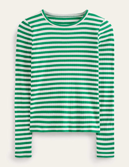 Alice T-Shirt mit Rippstruktur-Wiesengrün, Naturweiß Gestreift-6