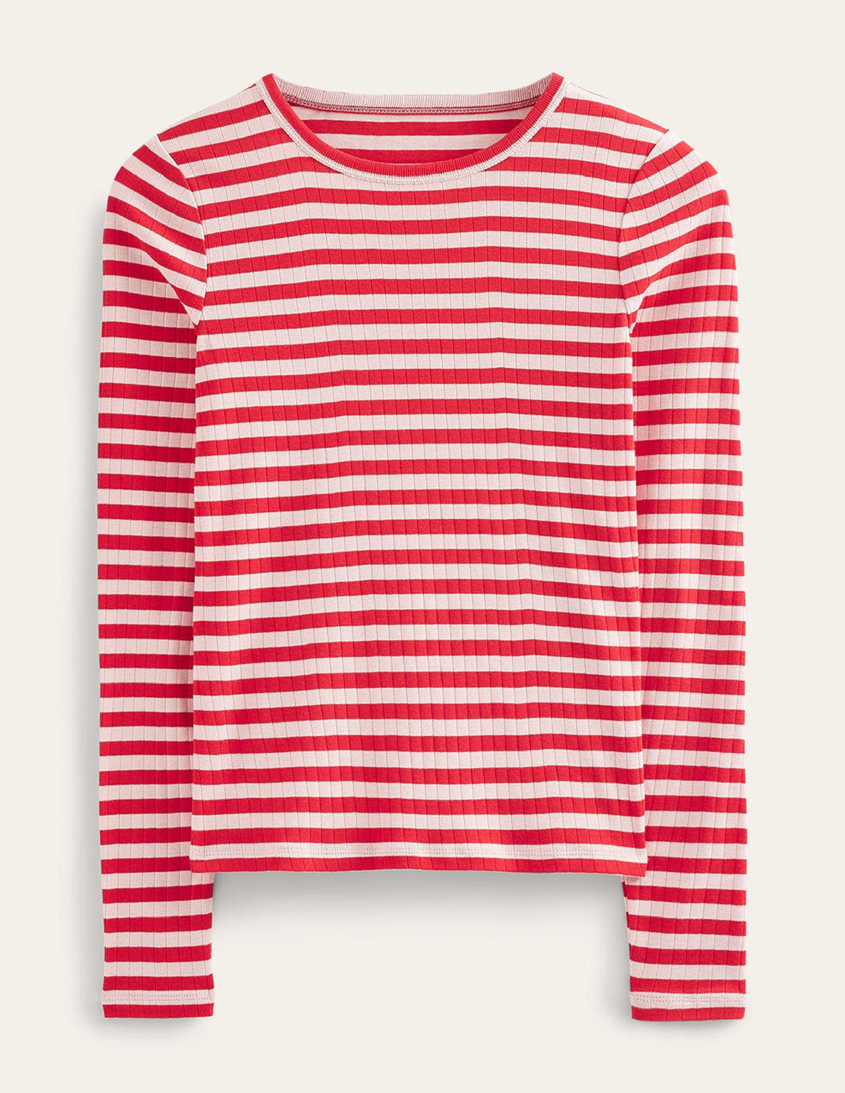 Alice T-Shirt mit Rippstruktur-Pfirsichhaut, Pepperoni Gestreift - Image 8