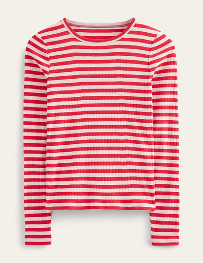 Alice T-Shirt mit Rippstruktur-Pfirsichhaut, Pepperoni Gestreift-8