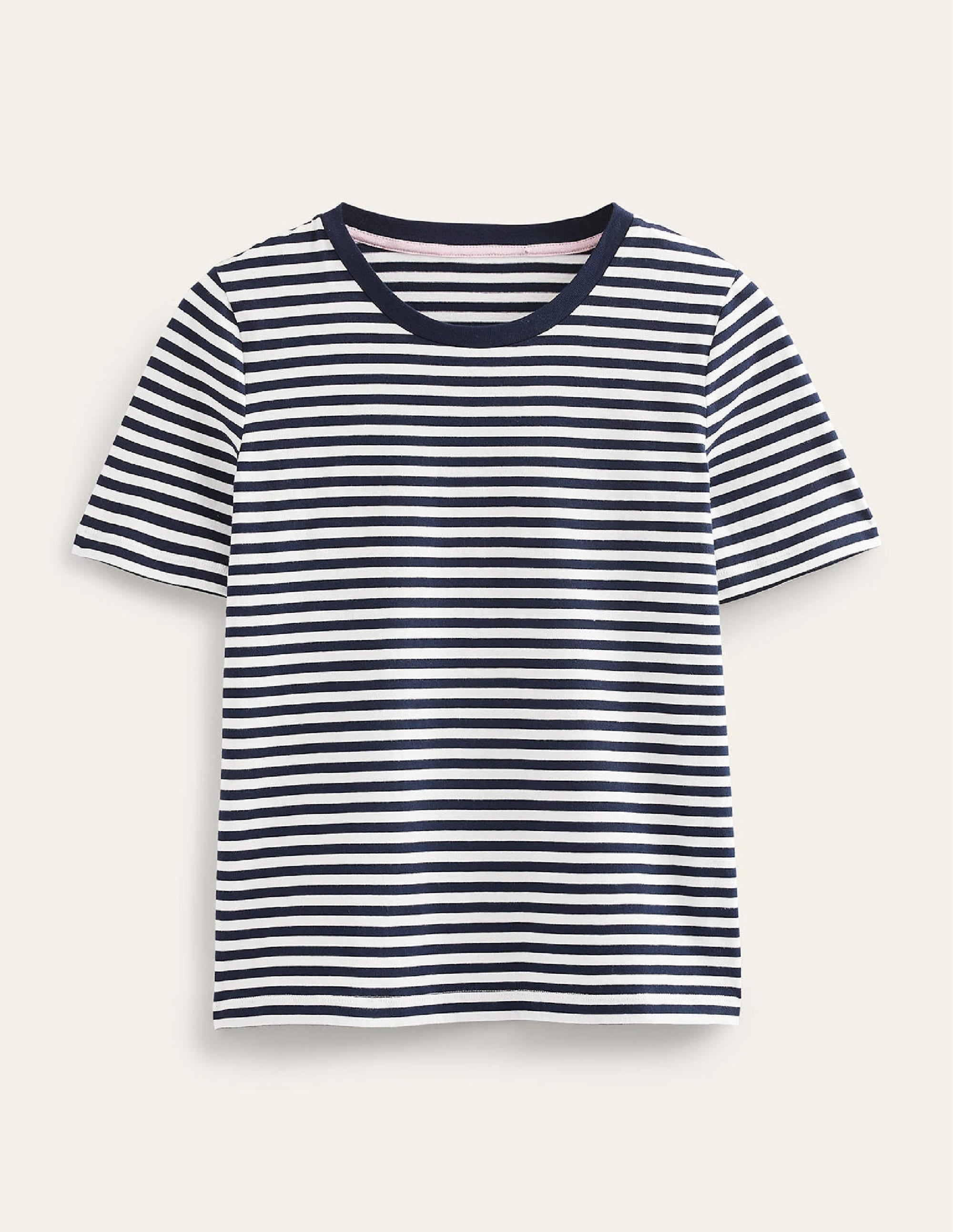 Pure Cotton Crew T-shirt-Ivory, Navy - Image 5