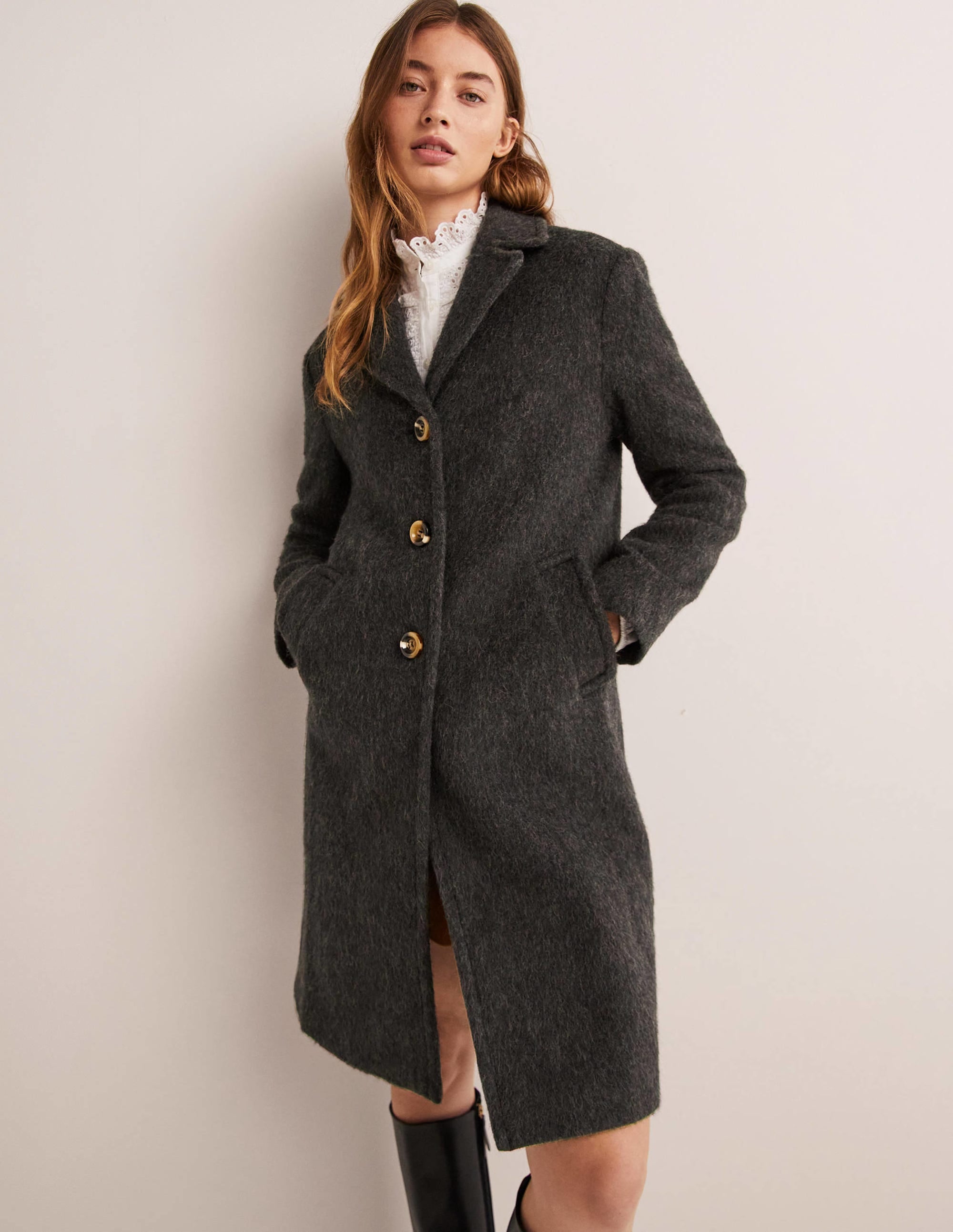 Manteau à col en laine italienne-Anthracite - Image 1