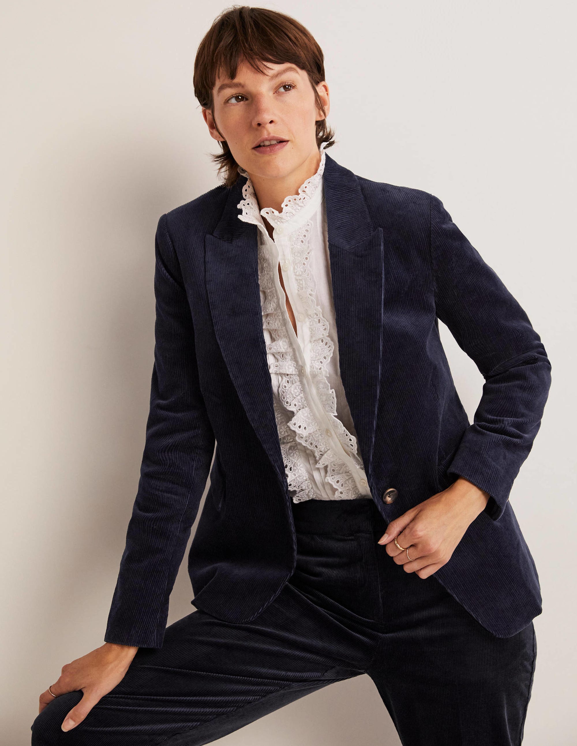 Fitted Corduroy Blazer-Navy - Image 1