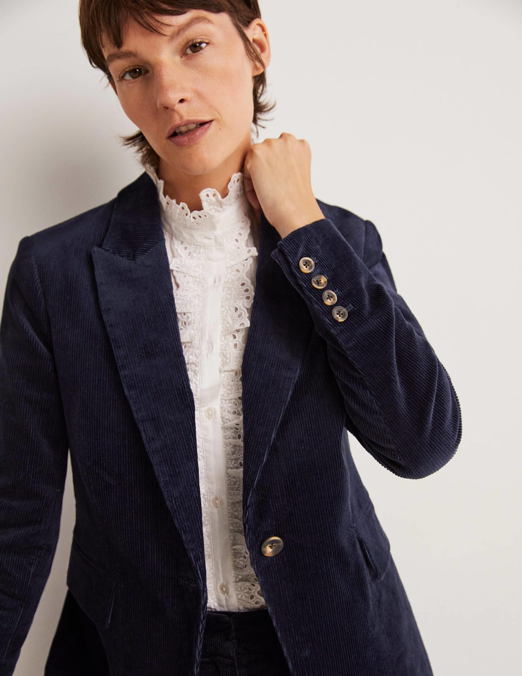 Fitted Corduroy Blazer-Navy - Image 2