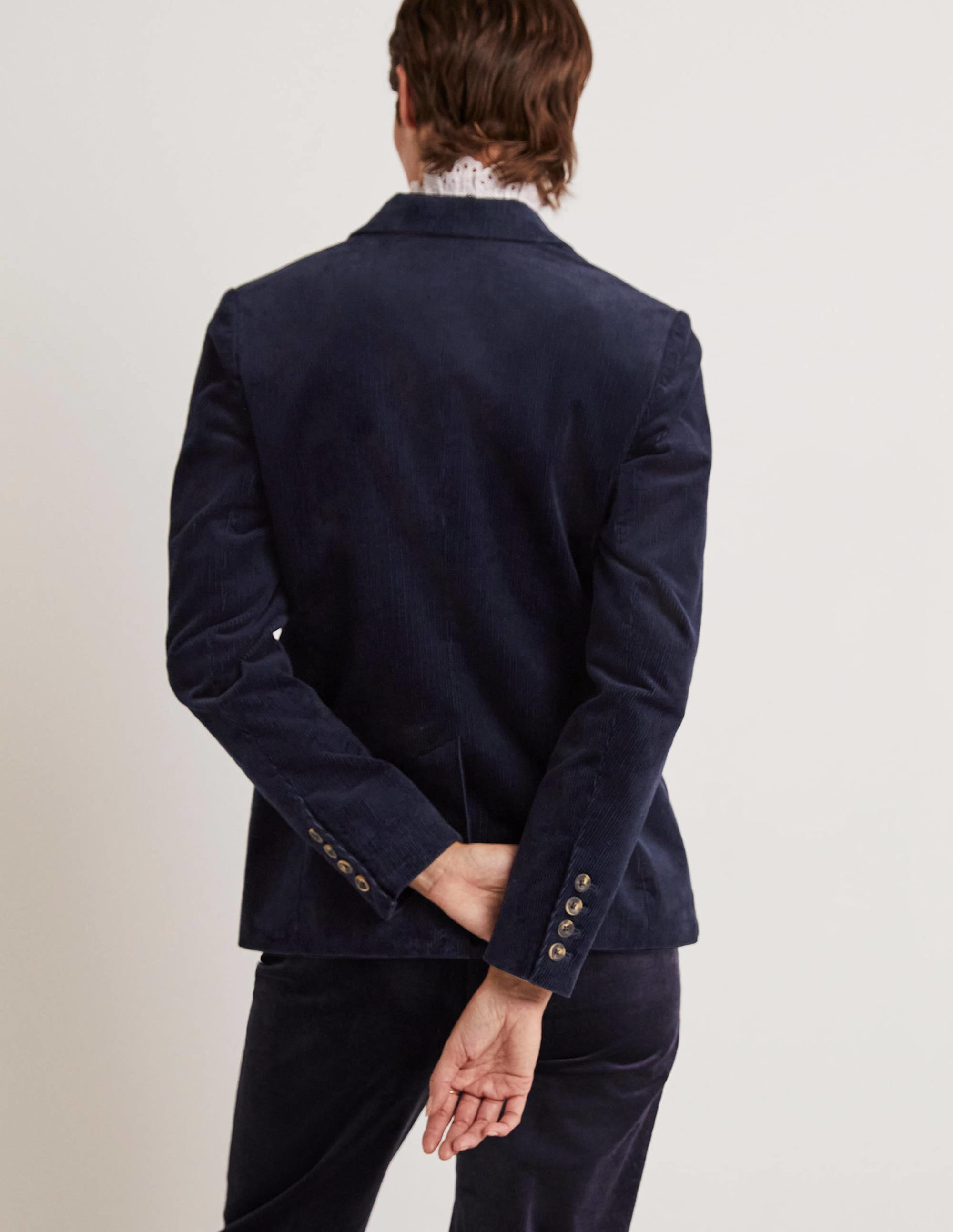 Fitted Corduroy Blazer-Navy - Image 3