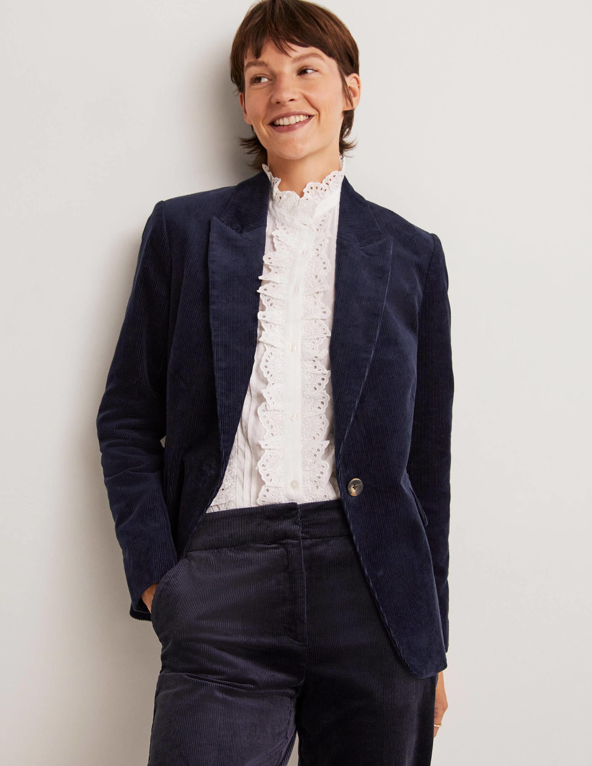 Fitted Corduroy Blazer-Navy - Image 4