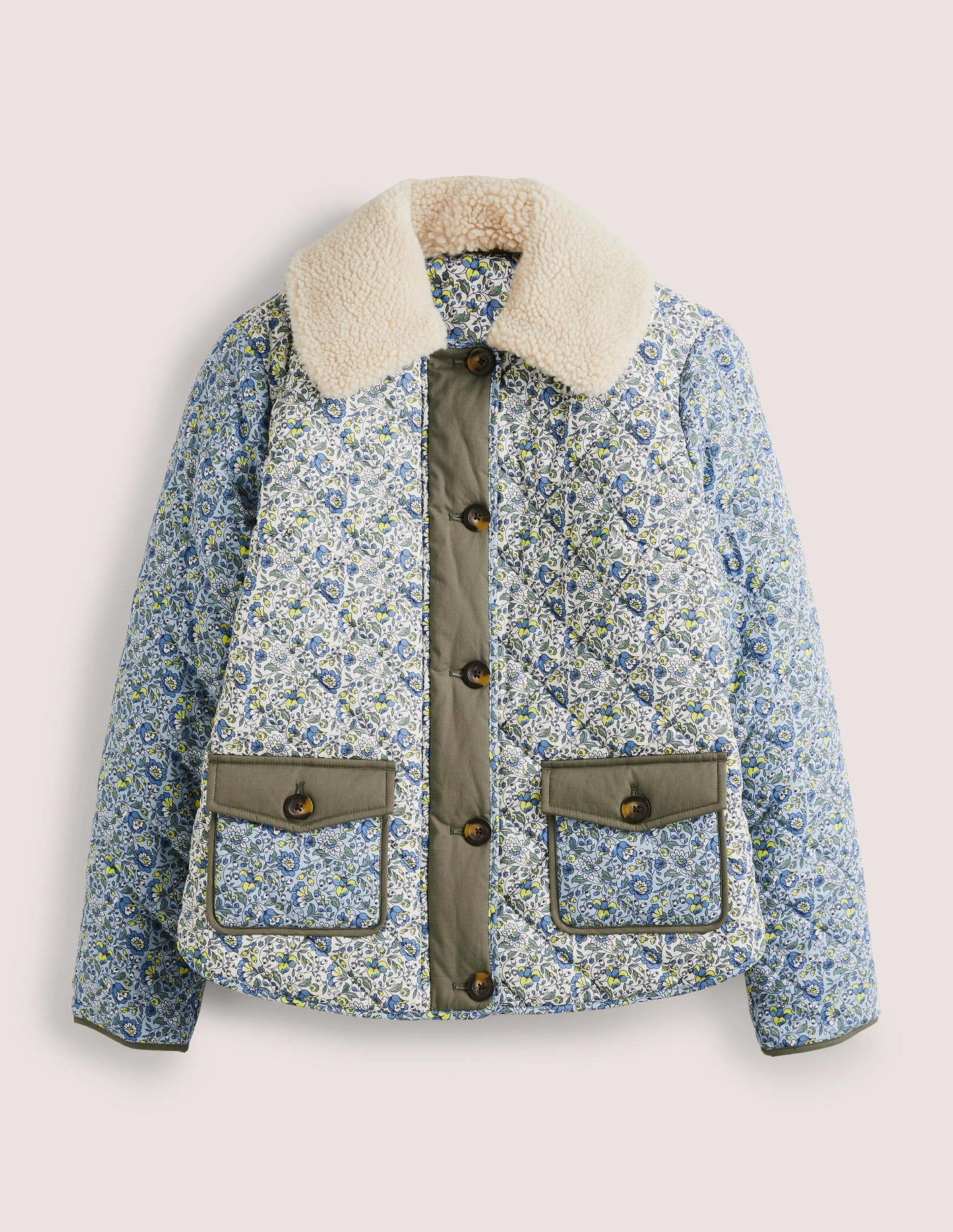 Steppjacke aus Baumwolle-Naturweiß, Tropische Wiese