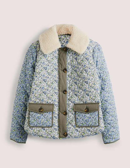 Steppjacke aus Baumwolle-Naturweiß, Tropische Wiese