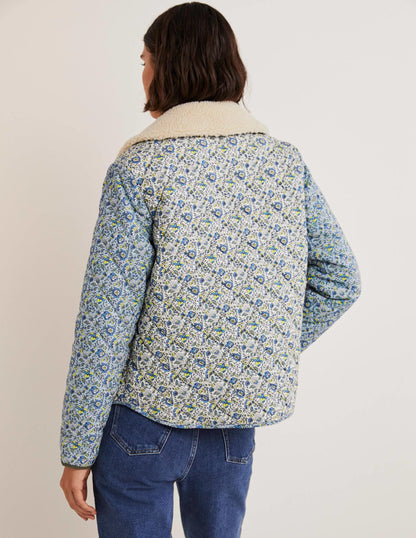 Steppjacke aus Baumwolle-Naturweiß, Tropische Wiese