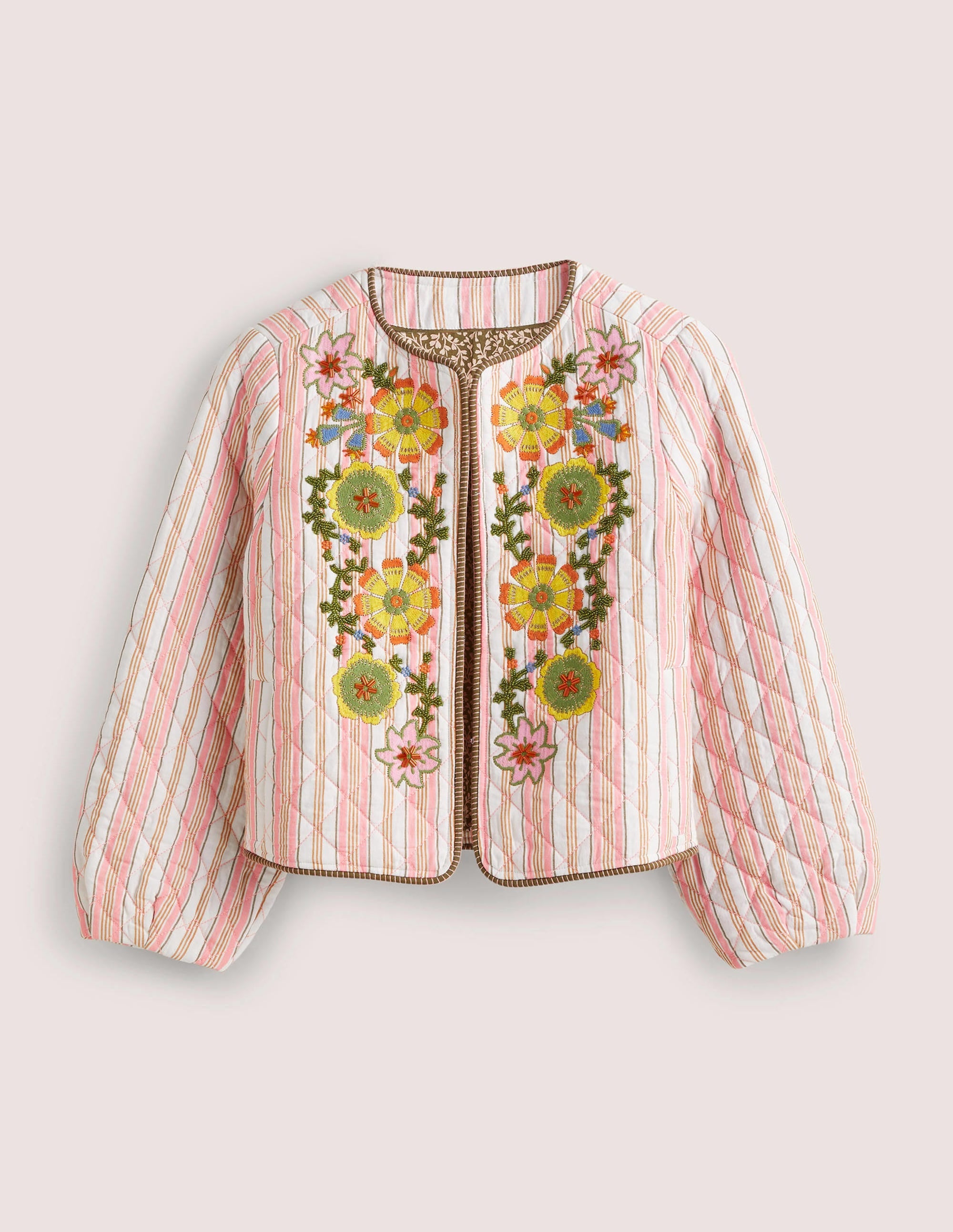 Embroidered Cropped Jacket-Almond/Alder Embroidered - Image 9