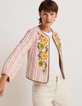 Embroidered Cropped Jacket-Almond/Alder Embroidered
