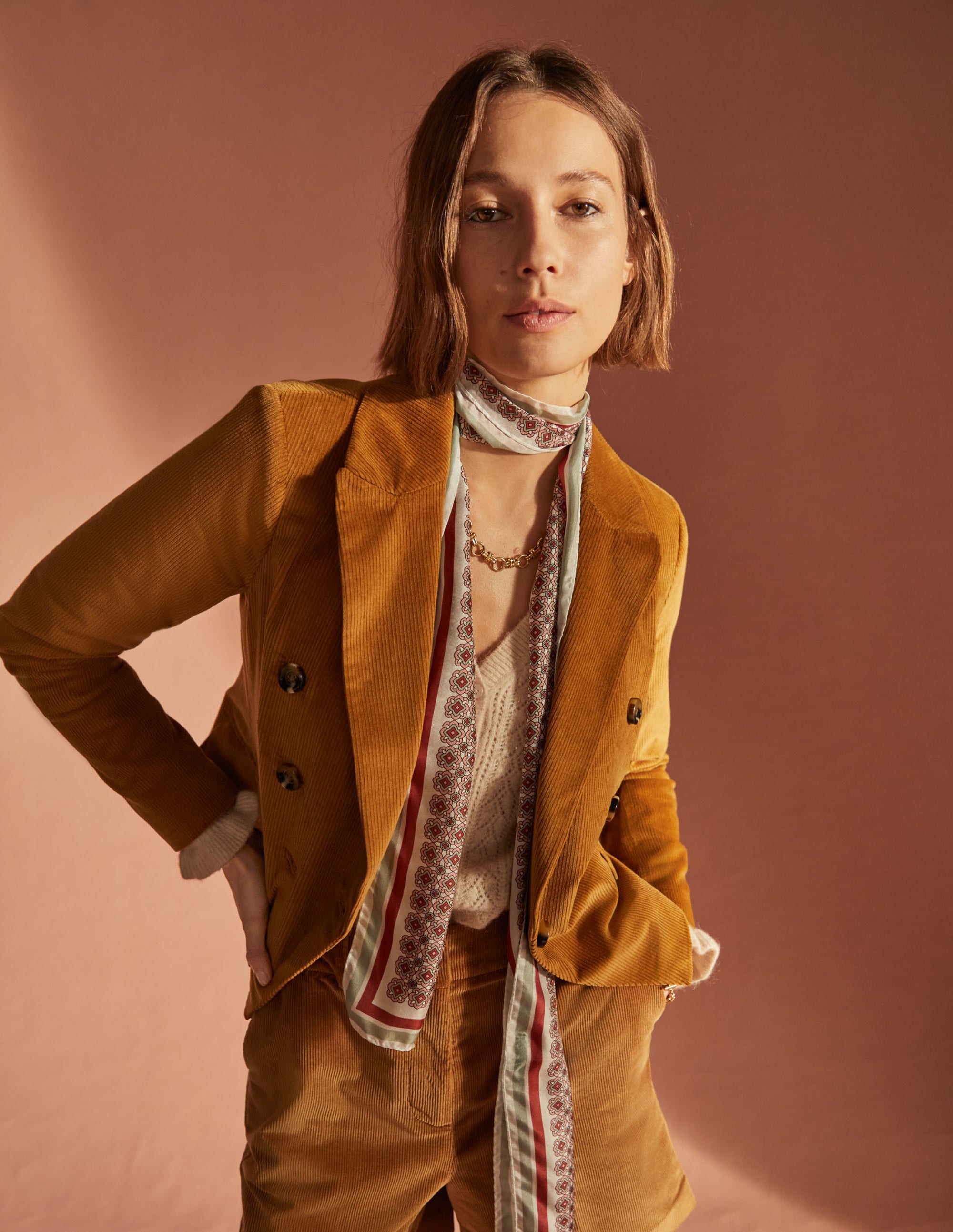 Blazer à double boutonnage en velours côtelé-Pain d'épices - Image 9