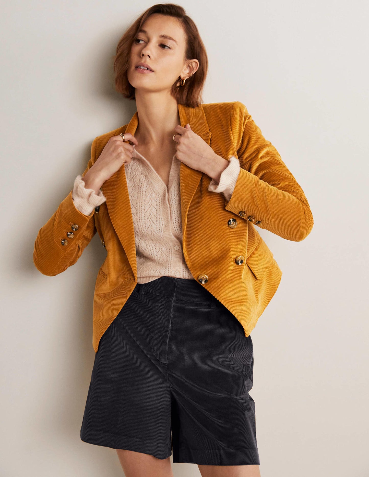 Double Breasted Cord Blazer-Gingerbread