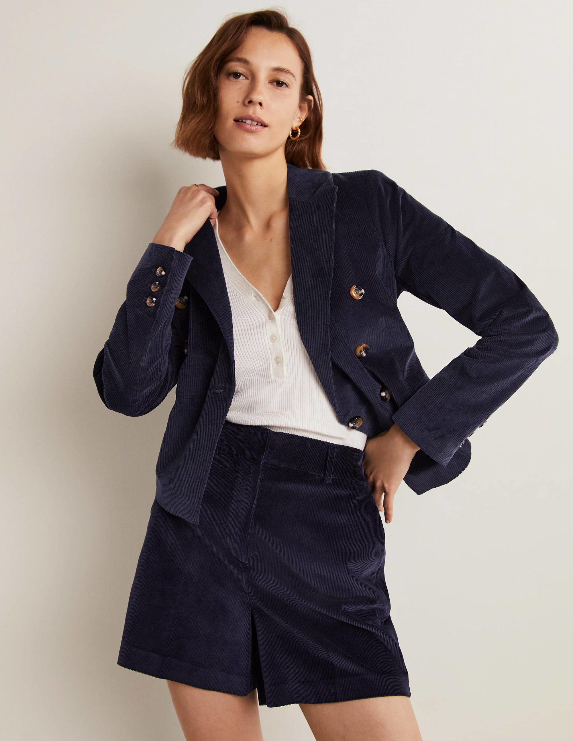 Doppelreihiger Cordblazer-Marineblau - Image 9