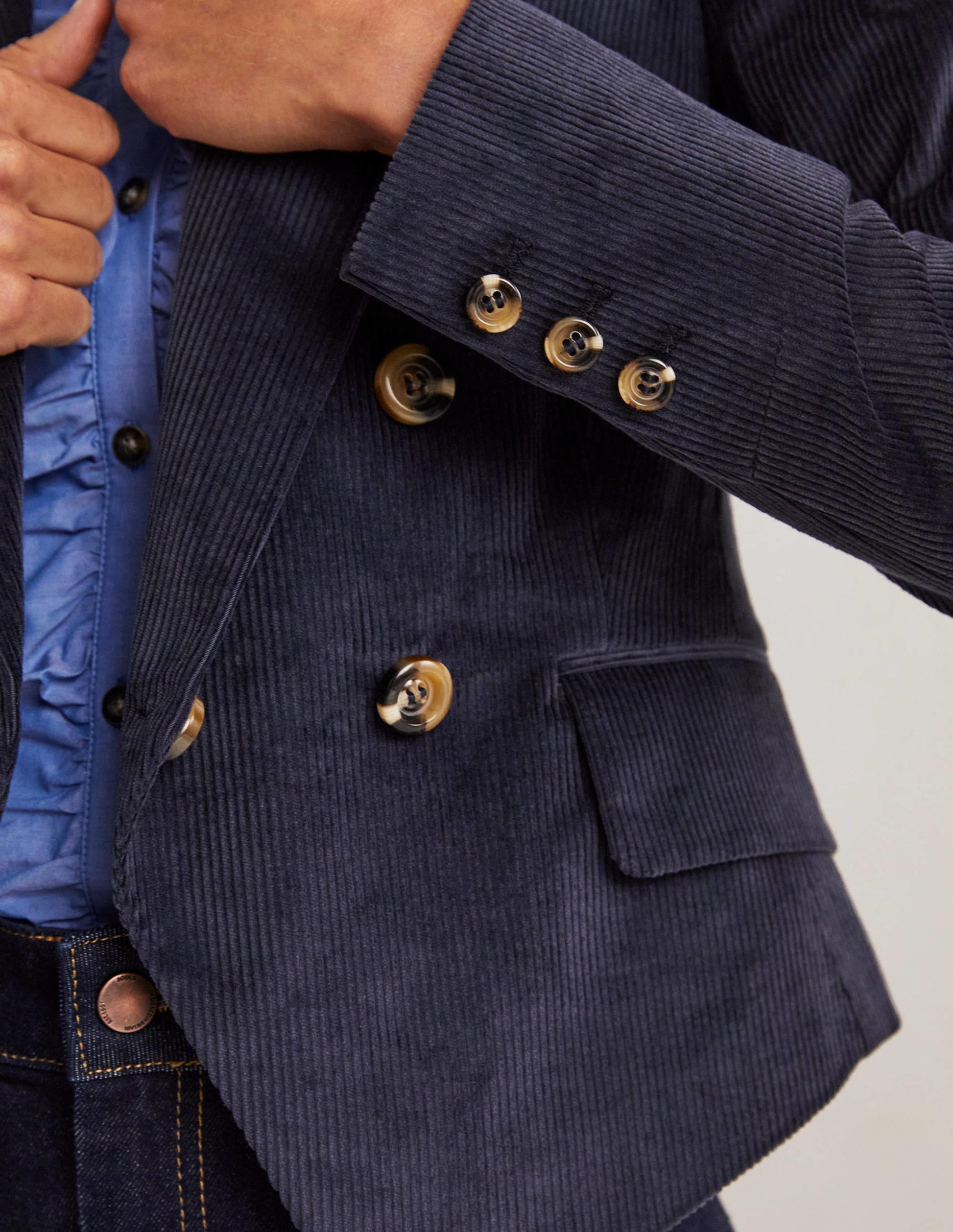 Doppelreihiger Cordblazer-Marineblau-2