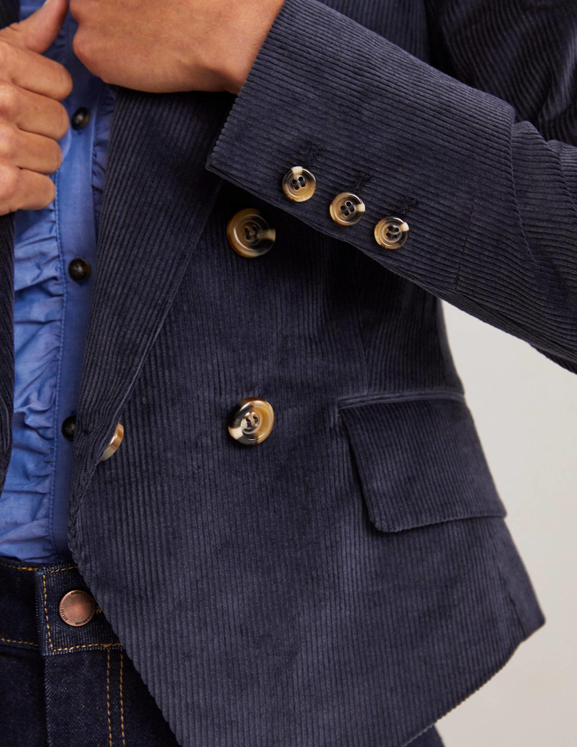 Doppelreihiger Cordblazer-Marineblau - Image 2