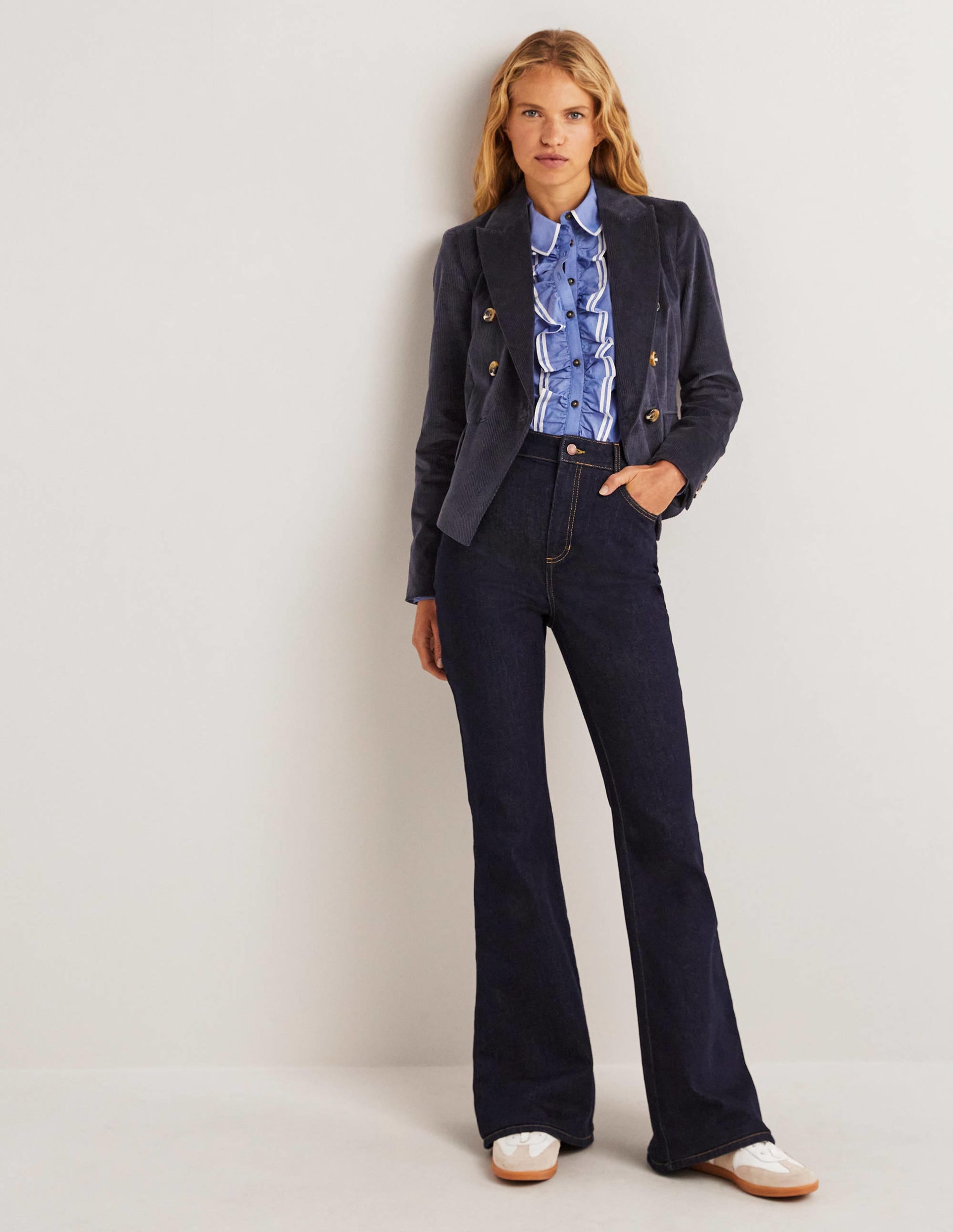 Doppelreihiger Cordblazer-Marineblau - Image 4