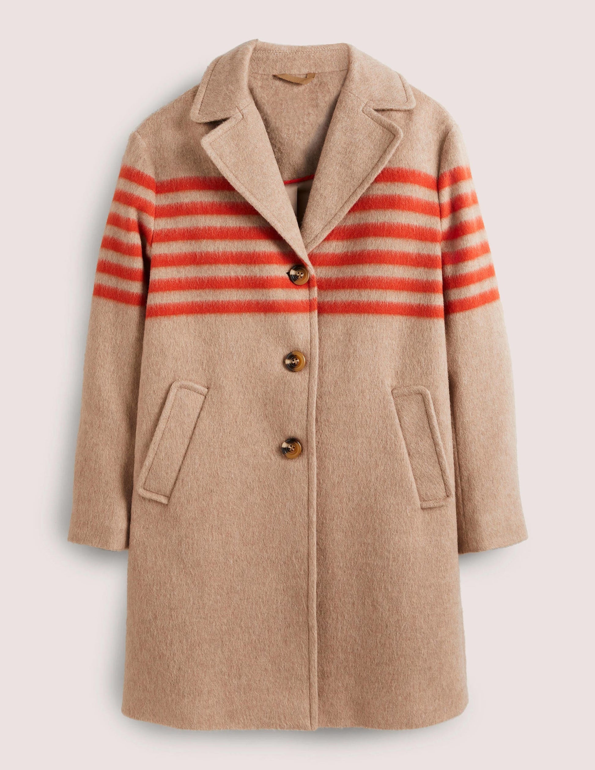 Wool Blend Striped Coat-Camel, Bright Papaya Stripe-6