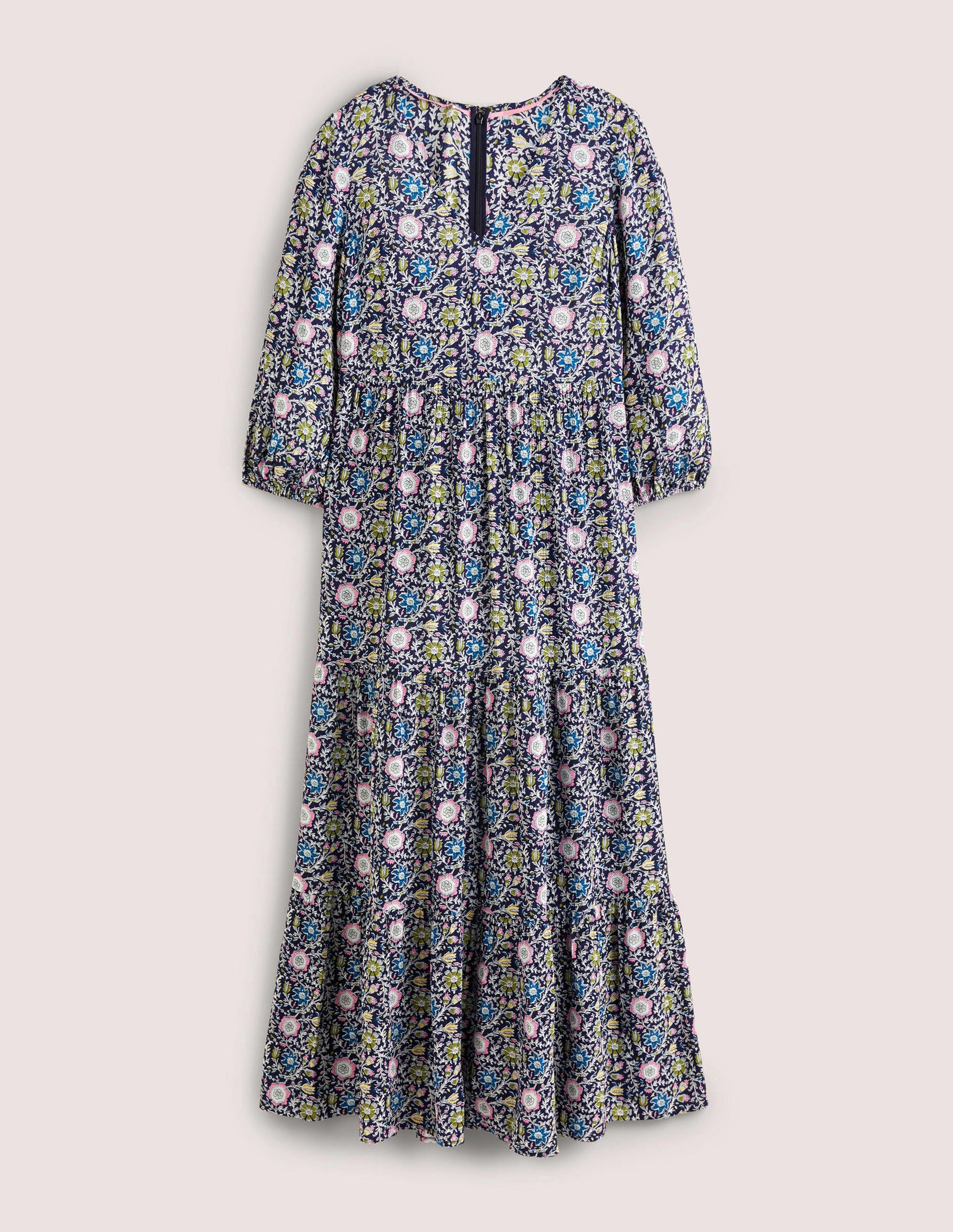 Robe longue à manches blousantes-Bleu marine, motif Enchanting Twig-6
