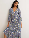 Robe longue à manches blousantes-Bleu marine, motif Enchanting Twig