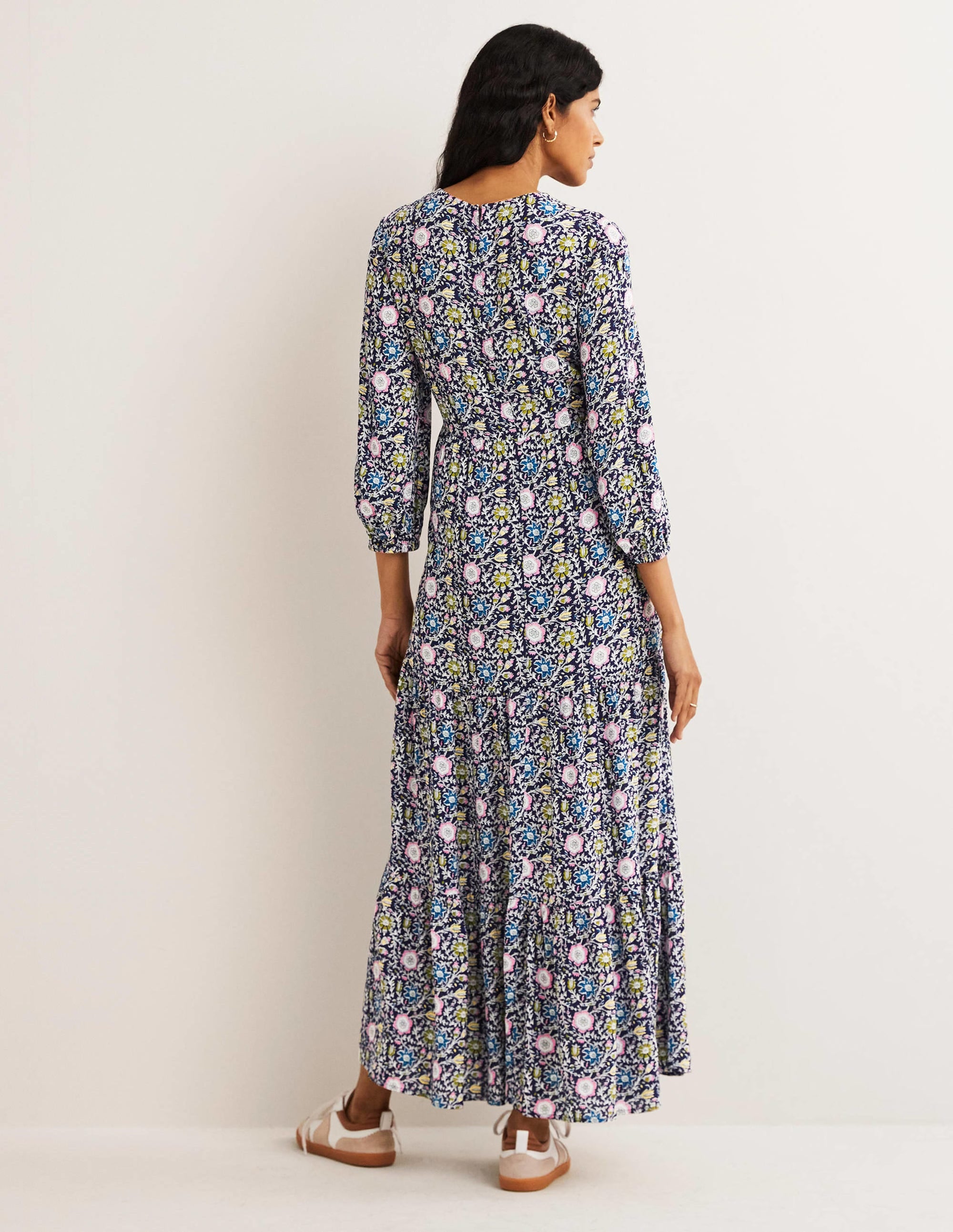 Robe longue à manches blousantes-Bleu marine, motif Enchanting Twig - Image 3