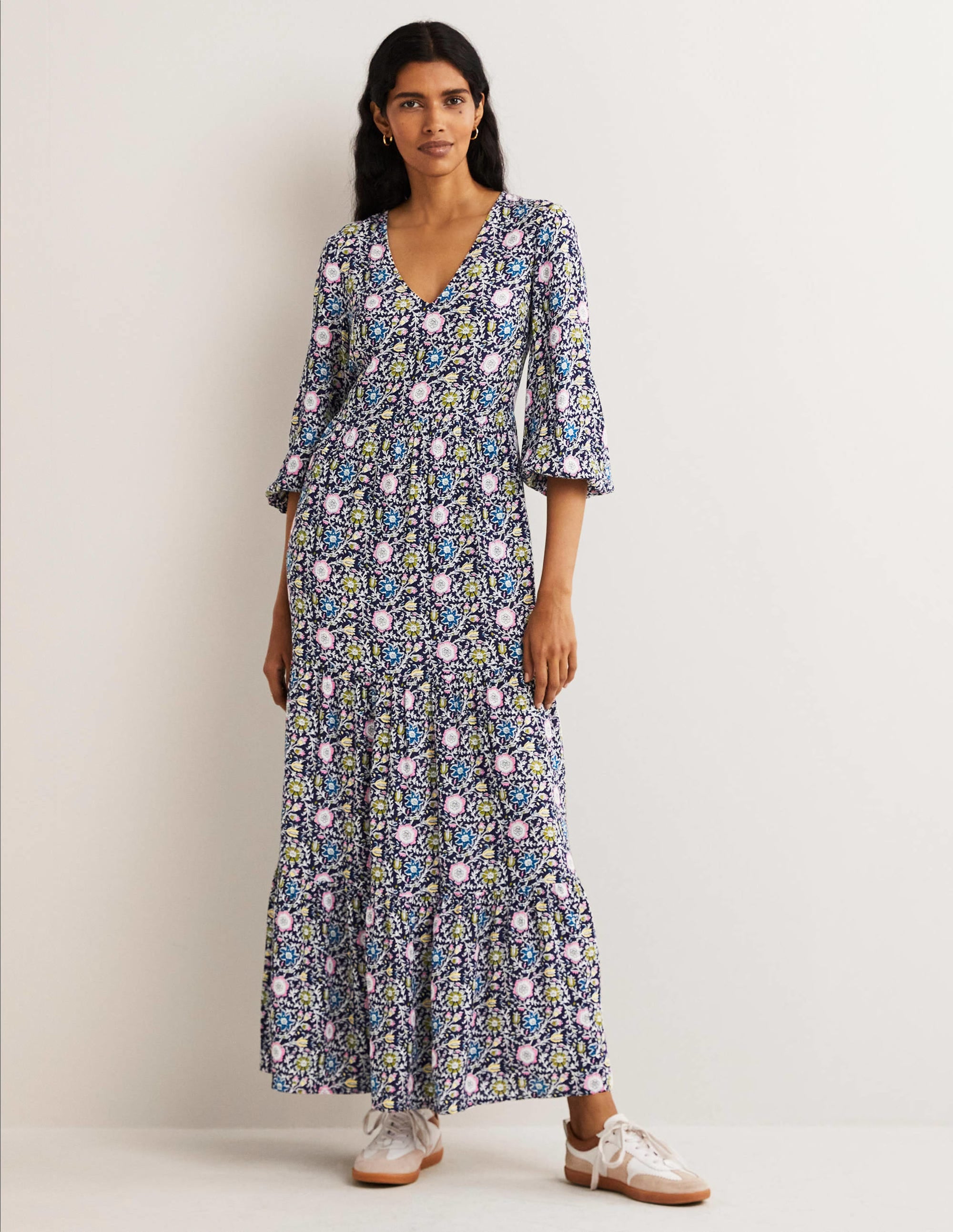 Robe longue à manches blousantes-Bleu marine, motif Enchanting Twig - Image 4