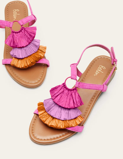 Sarah Flache Sandalen mit Fransen-Knalliges Stiefmütterchen-1