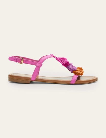 Sarah Flache Sandalen mit Fransen-Knalliges Stiefmütterchen-2