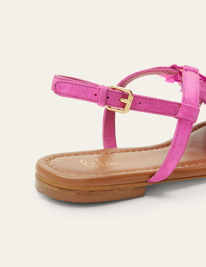 Sarah Flache Sandalen mit Fransen-Knalliges Stiefmütterchen-3
