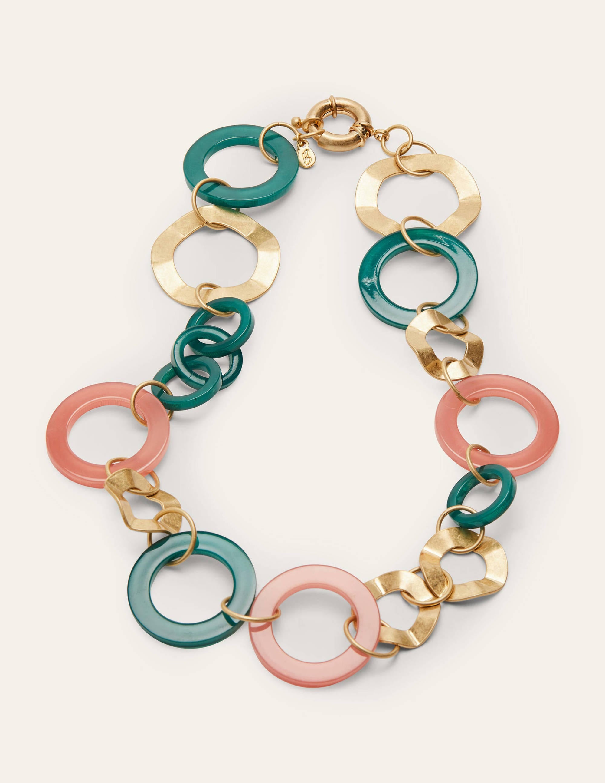 Hoop Resin Necklace-Gold/Deep Forest/Dusty Red - Image 1