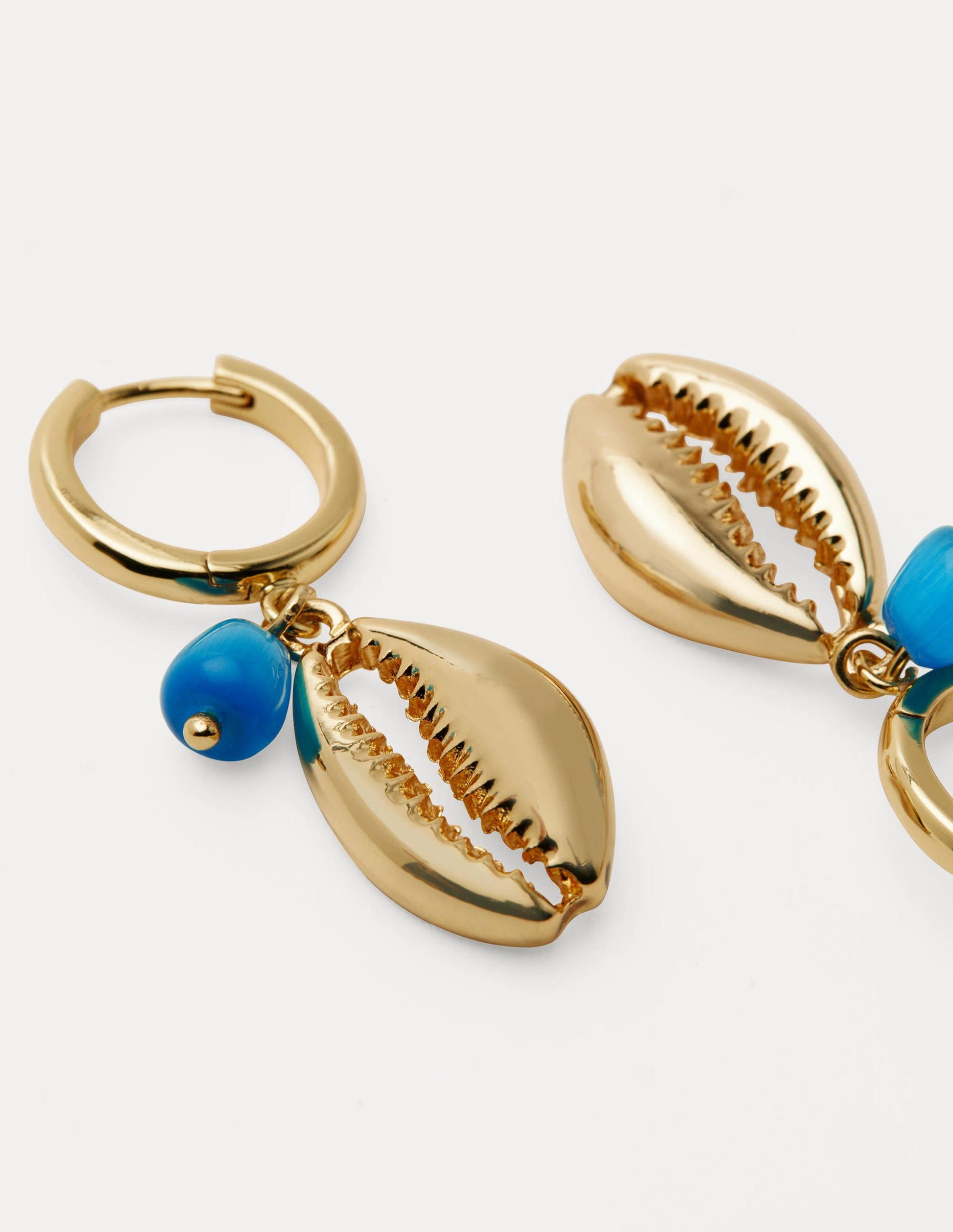 Shell Hoop Earrings-Gold/Blue-2