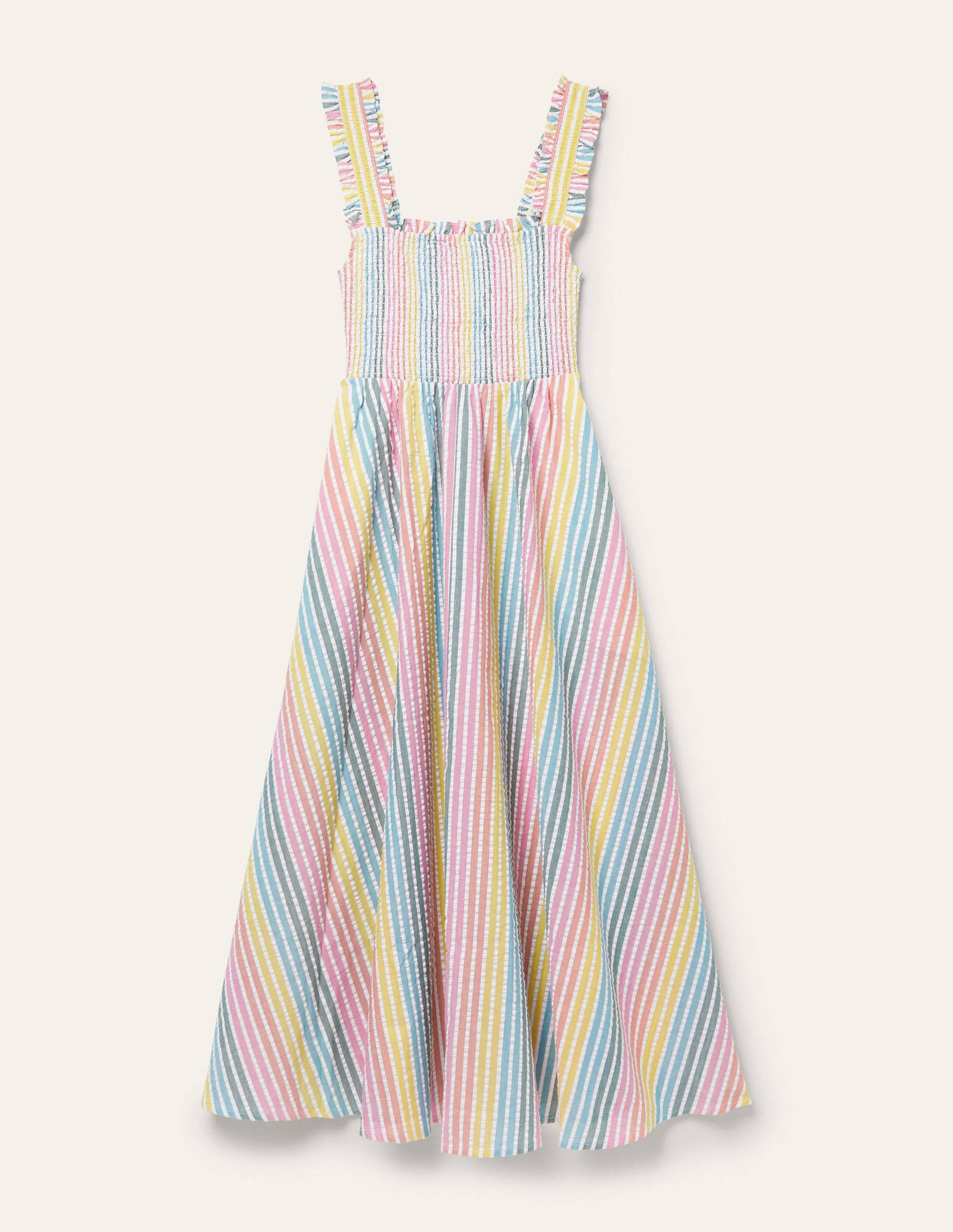 Robe midi à détail smocké-Seersucker arc-en-ciel-7