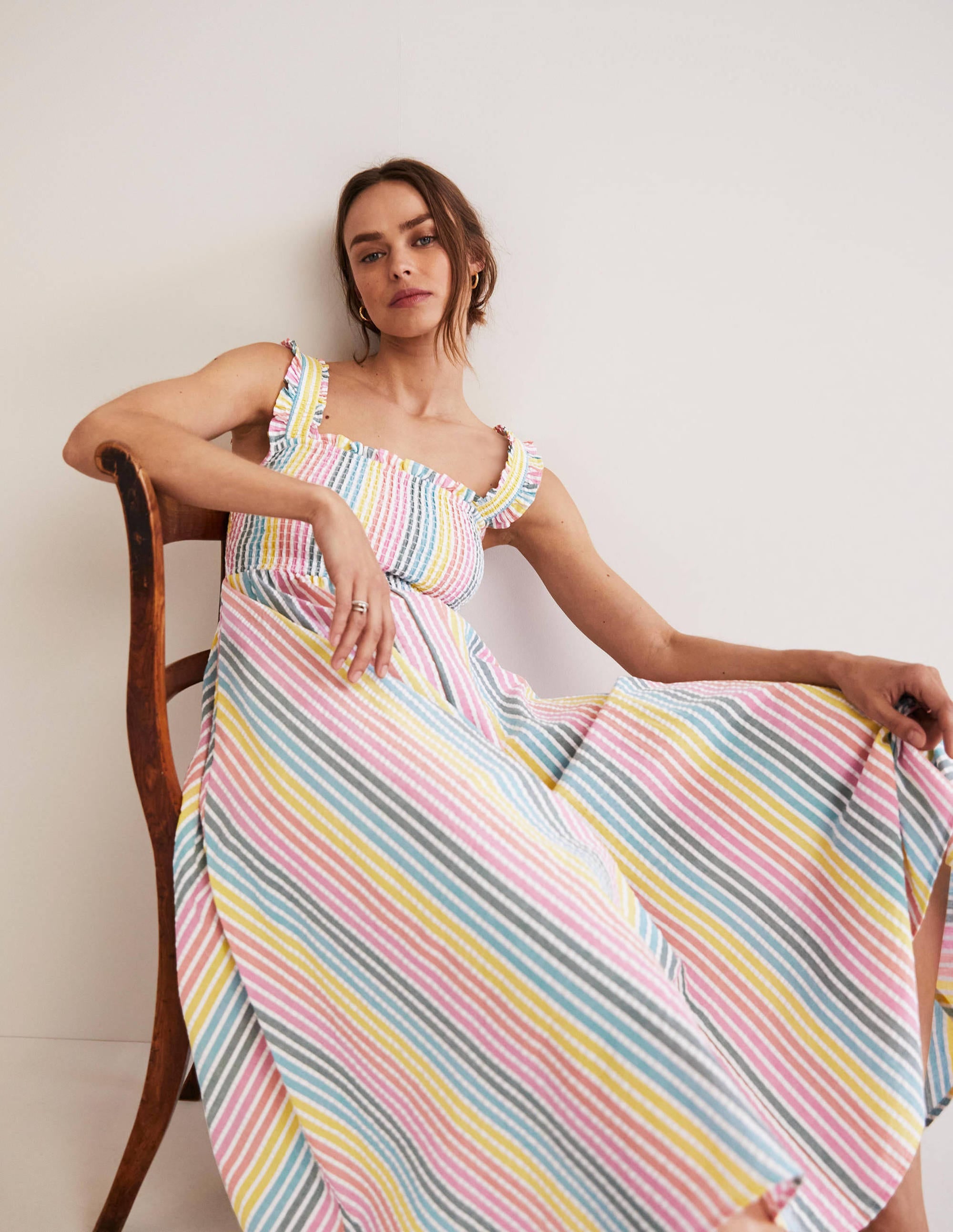 Robe midi à détail smocké-Seersucker arc-en-ciel - Image 5