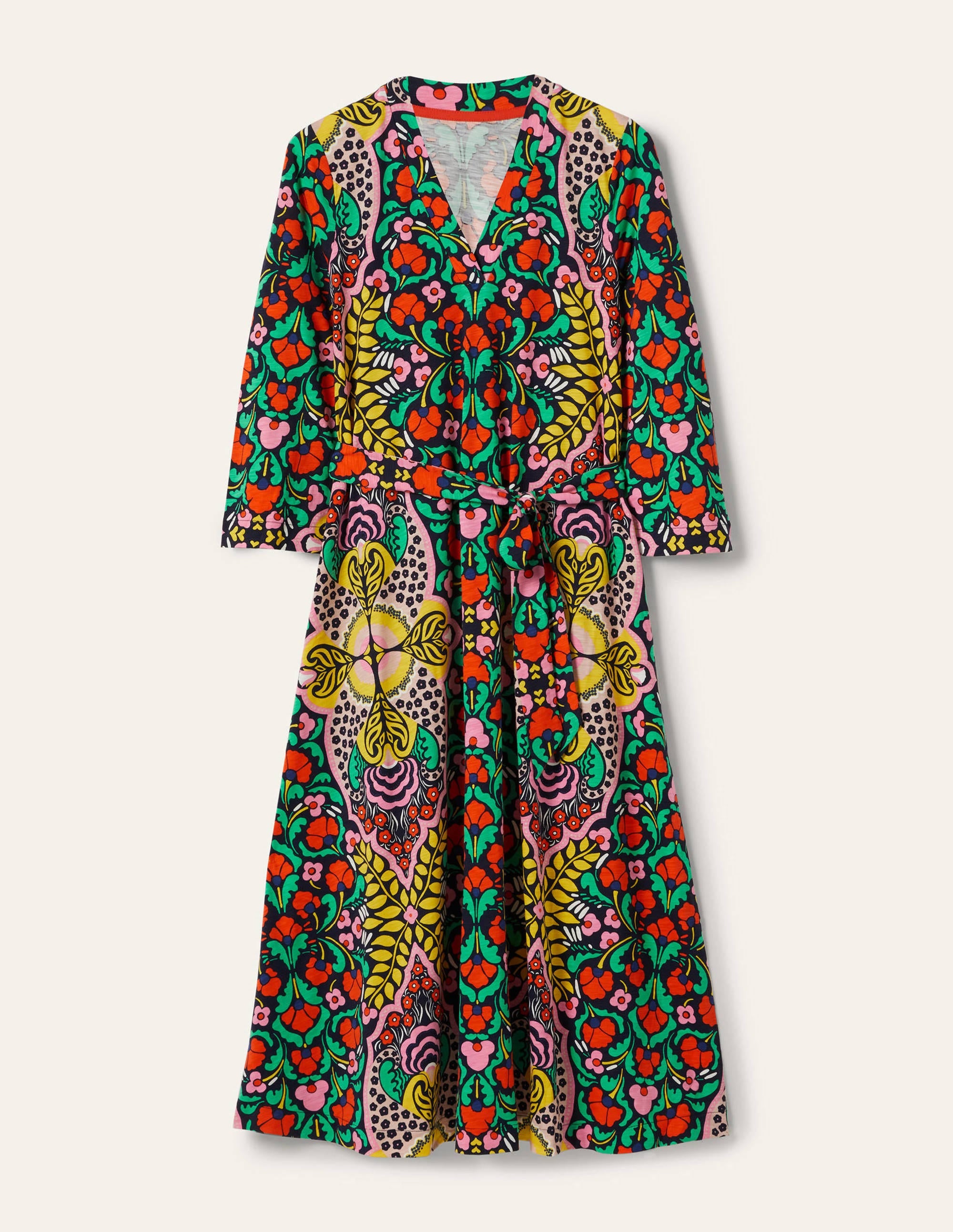 Robe midi façon caftan en jersey-Motif Passion Bloom bleu marine - Image 11