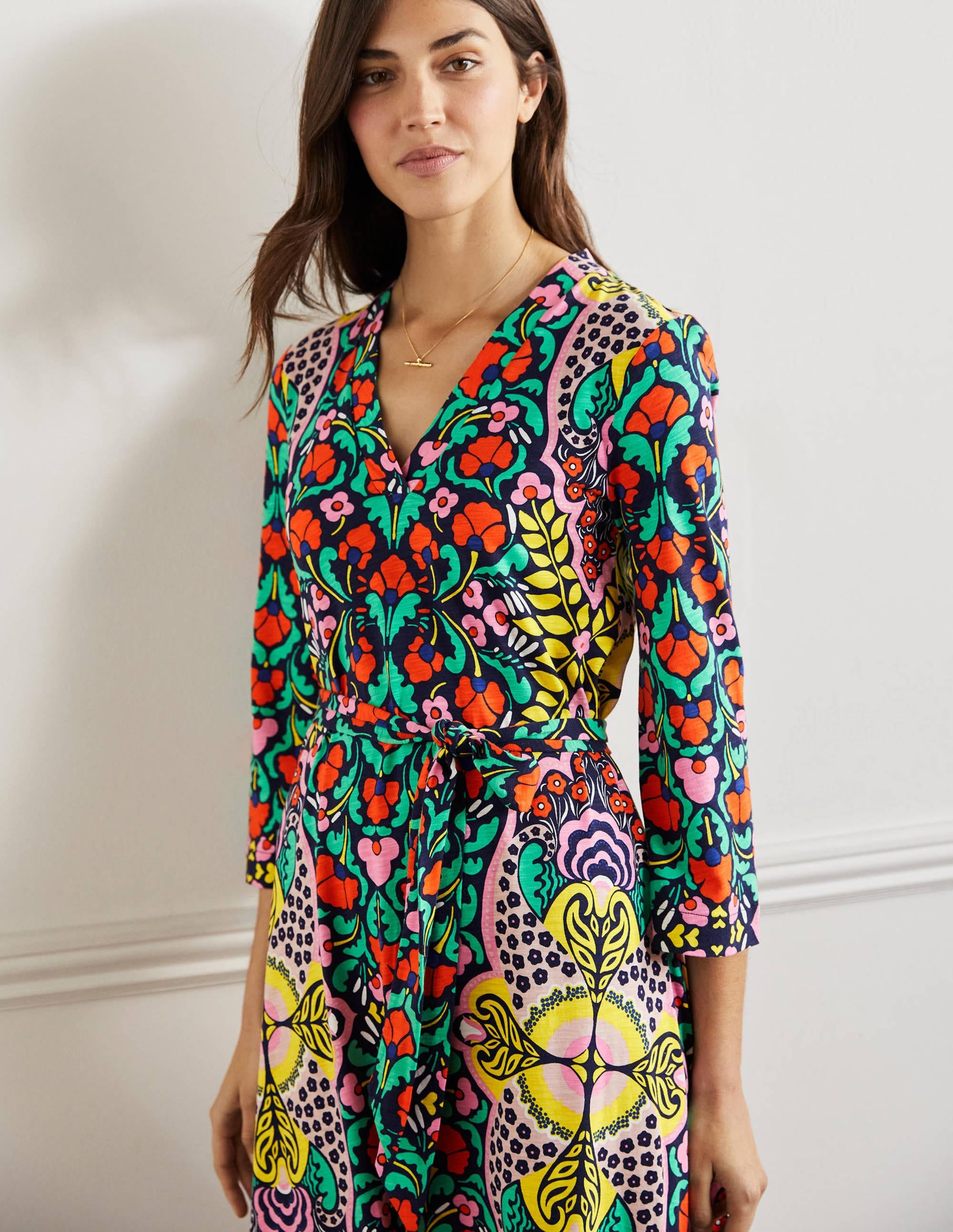 Robe midi façon caftan en jersey-Motif Passion Bloom bleu marine - Image 5