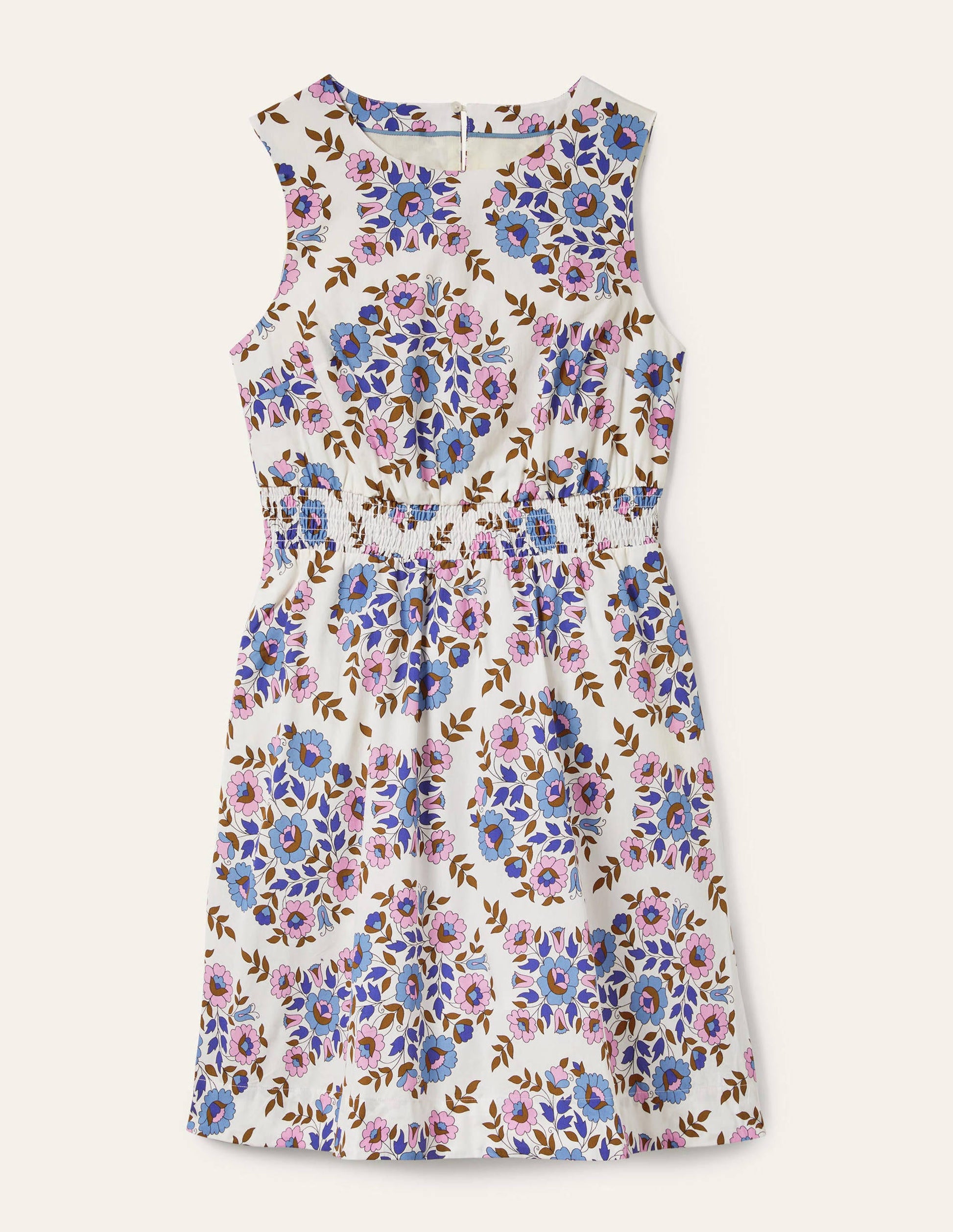 Minikleid mit gesmokter Taille-Bunt, Wildblumenmuster-6