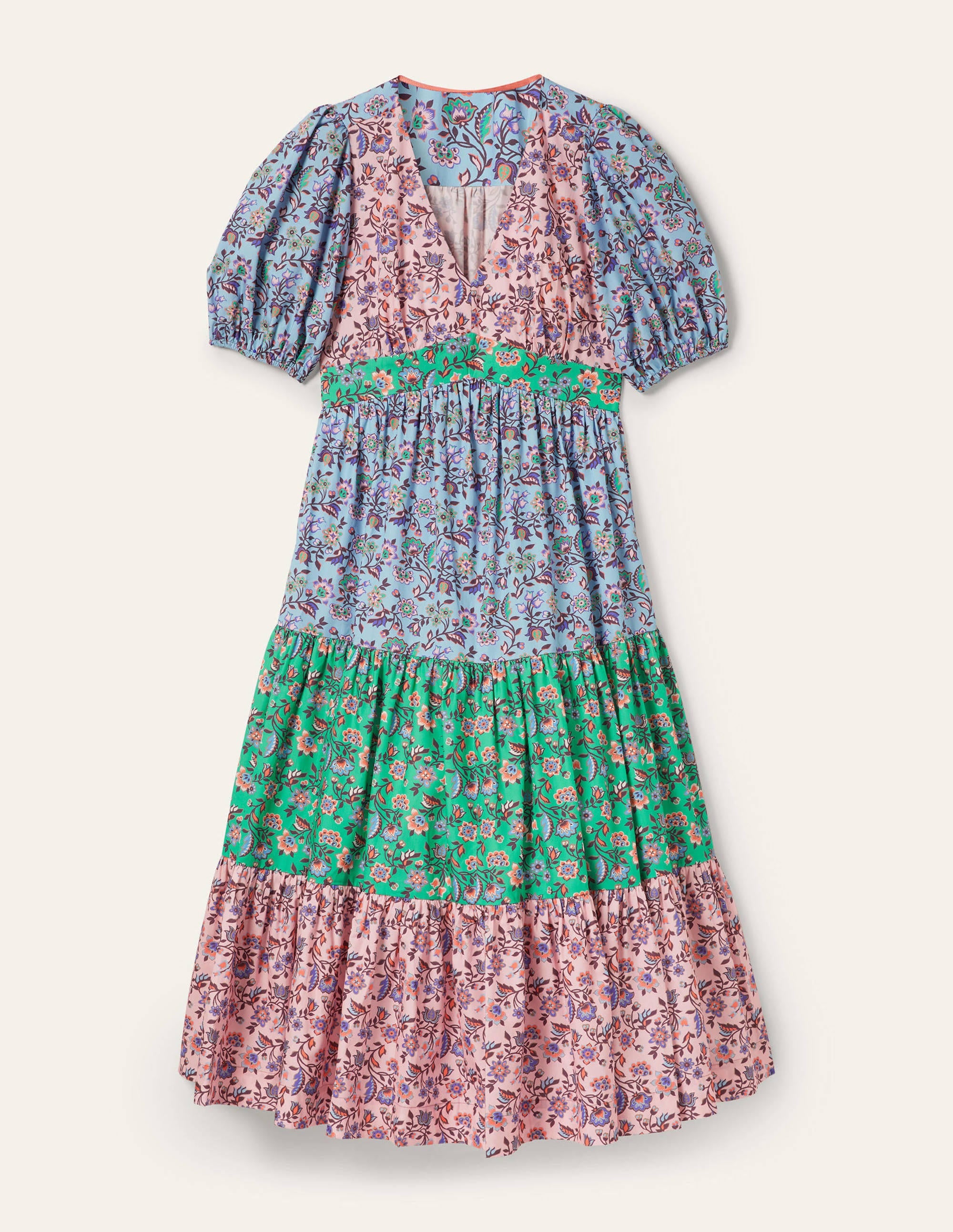 Robe longue volantée à manches bouffantes-Rose formica, motif Oriental Meadow - Image 6