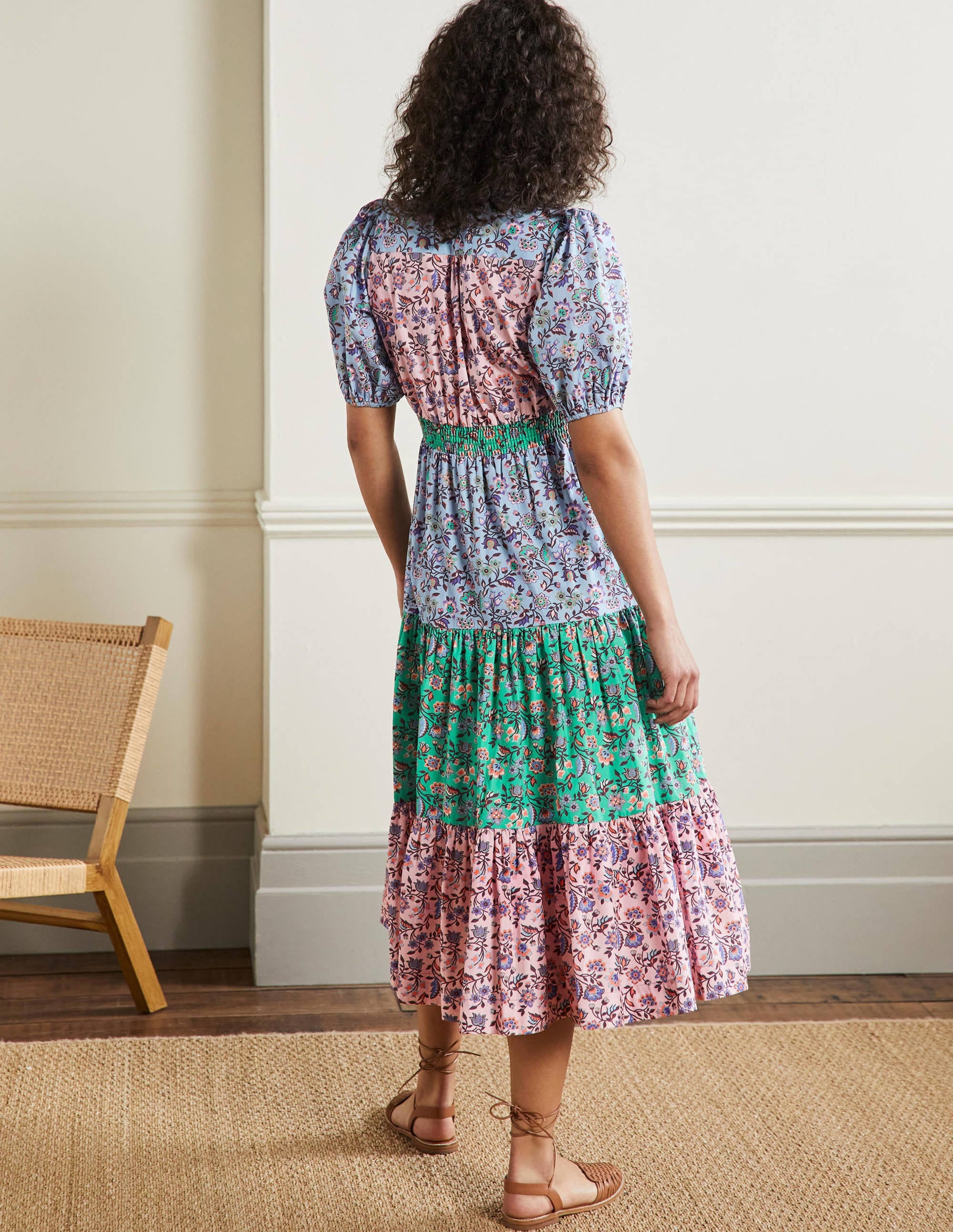 Robe longue volantée à manches bouffantes-Rose formica, motif Oriental Meadow - Image 3
