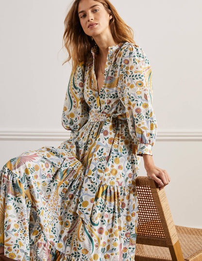 Ava Maxikleid mit Stufen-Bunt, Bezaubernder Pfau-1