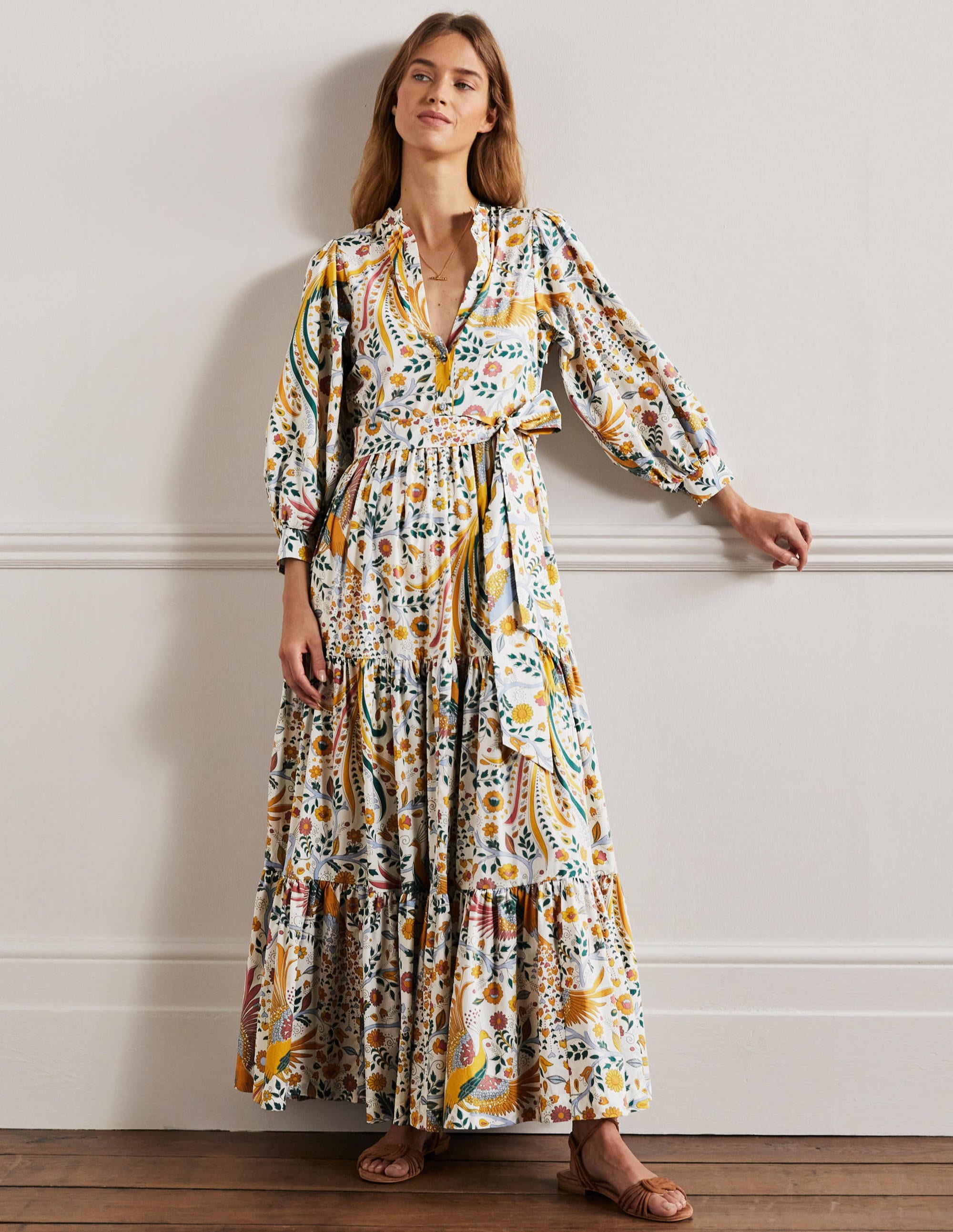 Robe longue Ava à volants-Multi, motif Enchanting Peacock - Image 4