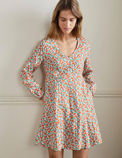 Ausgestelltes Minikleid mit V-Ausschnitt-Kräftiges Papayaorange, Zarte Knospen-5