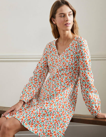 Ausgestelltes Minikleid mit V-Ausschnitt-Kräftiges Papayaorange, Zarte Knospen-8